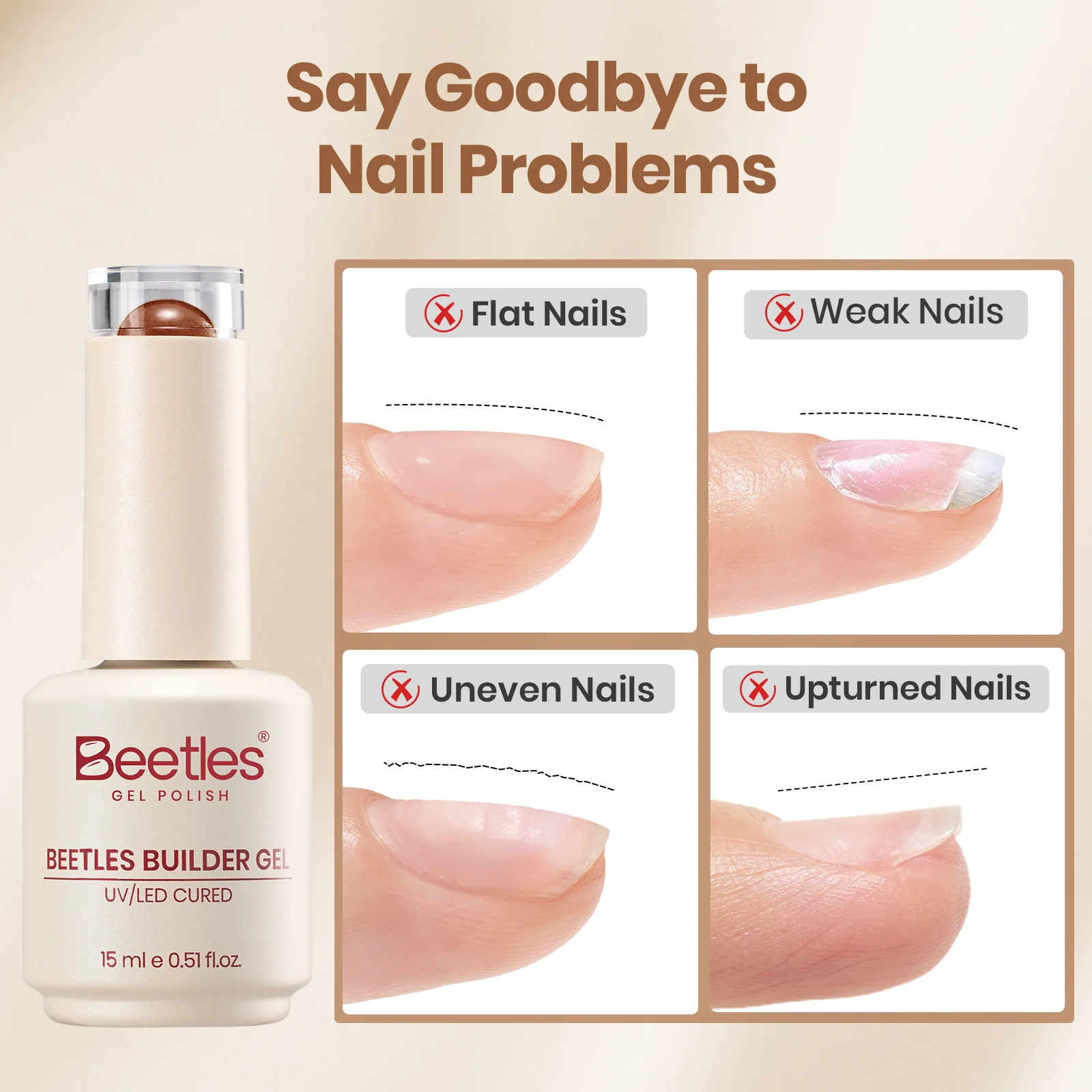 Beetles Builder Gel Nail Kit HEMA & TPO-Free, Maple Ember Brown with Nail Art Brush, 8 in 1 for Building Strengthening & Extension, Beginner Friendly DIY Salon at Home, UV LED Lamp Needed - Image 4