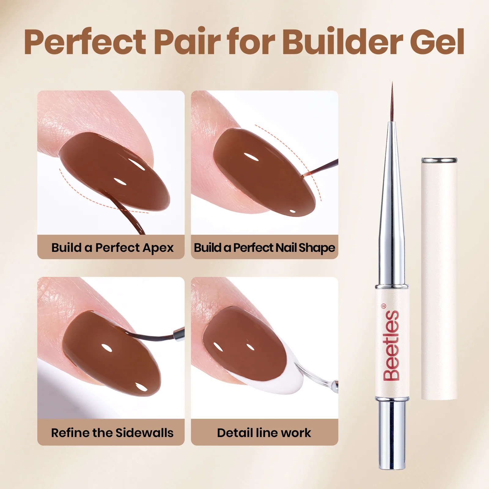 Beetles Builder Gel Nail Kit HEMA & TPO-Free, Maple Ember Brown with Nail Art Brush, 8 in 1 for Building Strengthening & Extension, Beginner Friendly DIY Salon at Home, UV LED Lamp Needed - Image 6