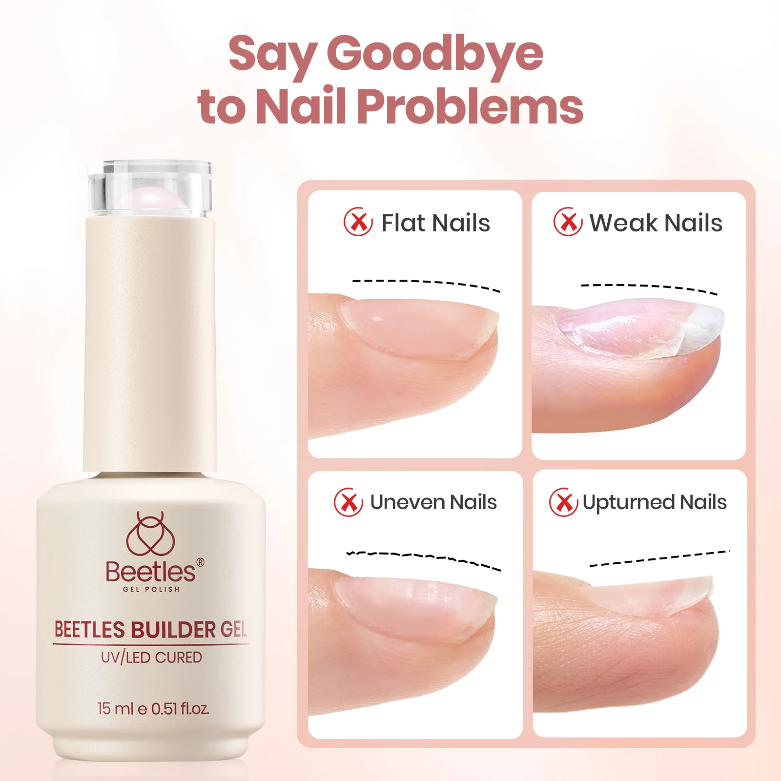 Beetles Builder Gel Nail Kit HEMA & TPO-Free, Muted Nude Pink with Nail Art Brush, 8 in 1 for Building Strengthening & Extension, Beginner Friendly DIY Salon at Home, UV LED Lamp Needed - Image 4
