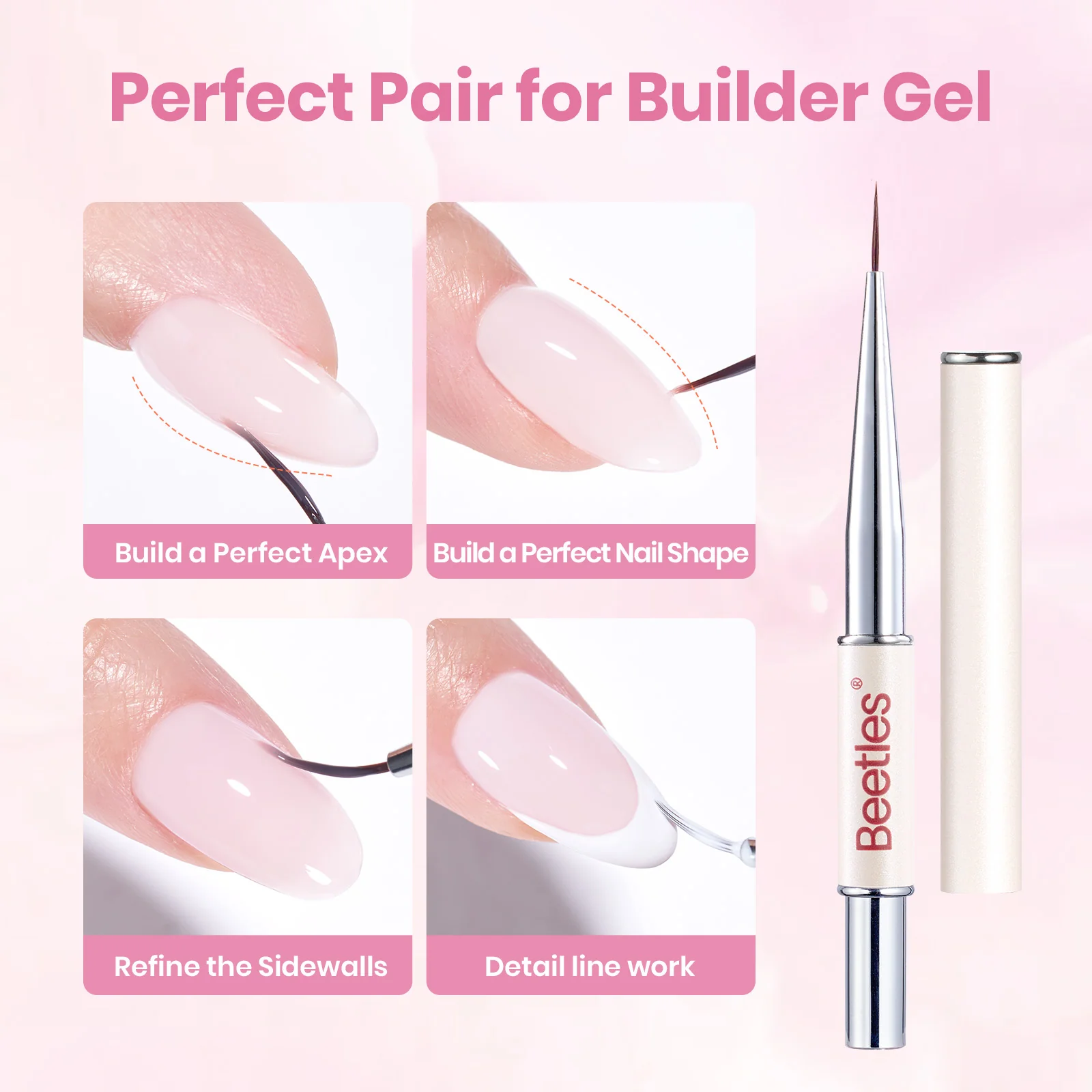 Beetles Builder Gel Nail Kit HEMA & TPO-Free, Petal Sheer Pink with Nail Art Brush, 8 in 1 for Building Strengthening & Extension, Beginner Friendly DIY Salon at Home, UV LED Lamp Needed - Image 6