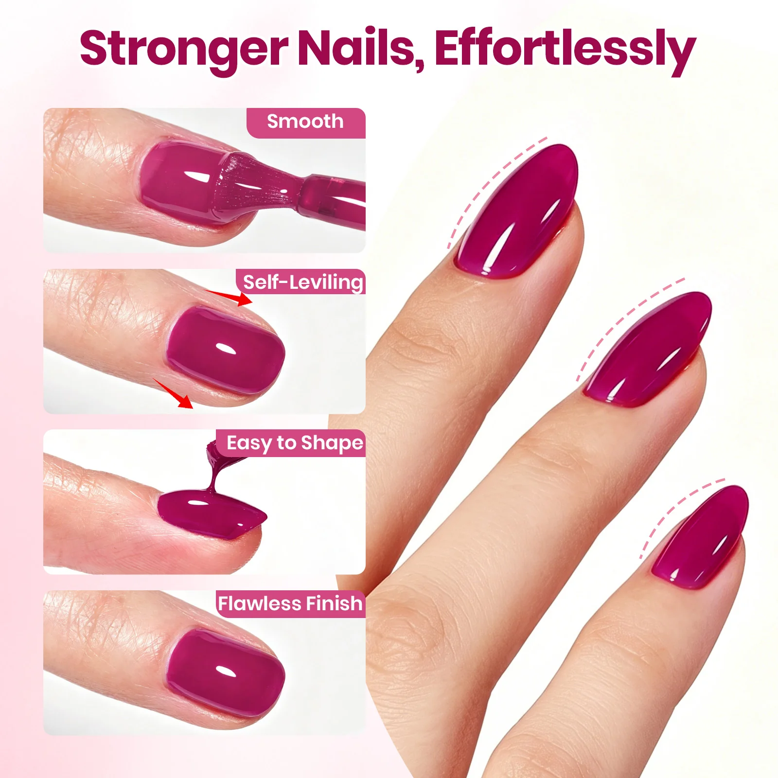 Beetles Builder Gel Nail Kit HEMA & TPO-Free, Rose Fuchsia Magenta with Nail Art Brush, 8 in 1 for Building Strengthening & Extension, Beginner Friendly DIY Salon at Home, UV LED Lamp Needed - Image 3