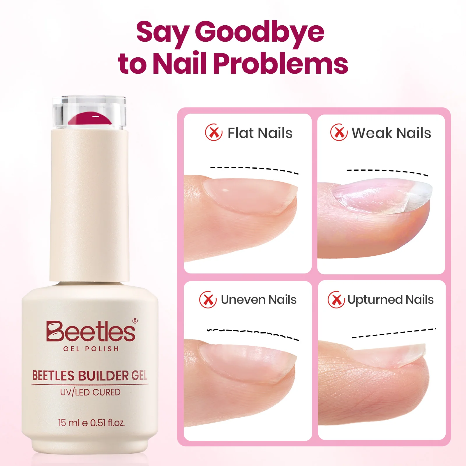 Beetles Builder Gel Nail Kit HEMA & TPO-Free, Rose Fuchsia Magenta with Nail Art Brush, 8 in 1 for Building Strengthening & Extension, Beginner Friendly DIY Salon at Home, UV LED Lamp Needed - Image 5