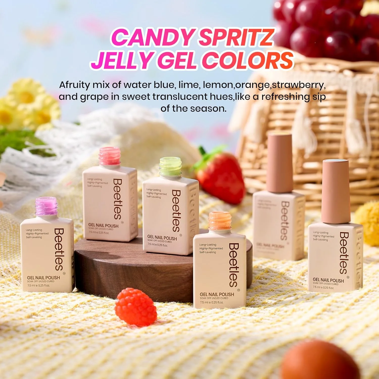 Beetles Candy Spritz Jelly Gel Nail Polish Set - 6 Colors Pastel Gel Nail Kit Summer Nails Sheer Translucent Effect Soak Off UV Nail Art Gift Manicure for Women - Image 6