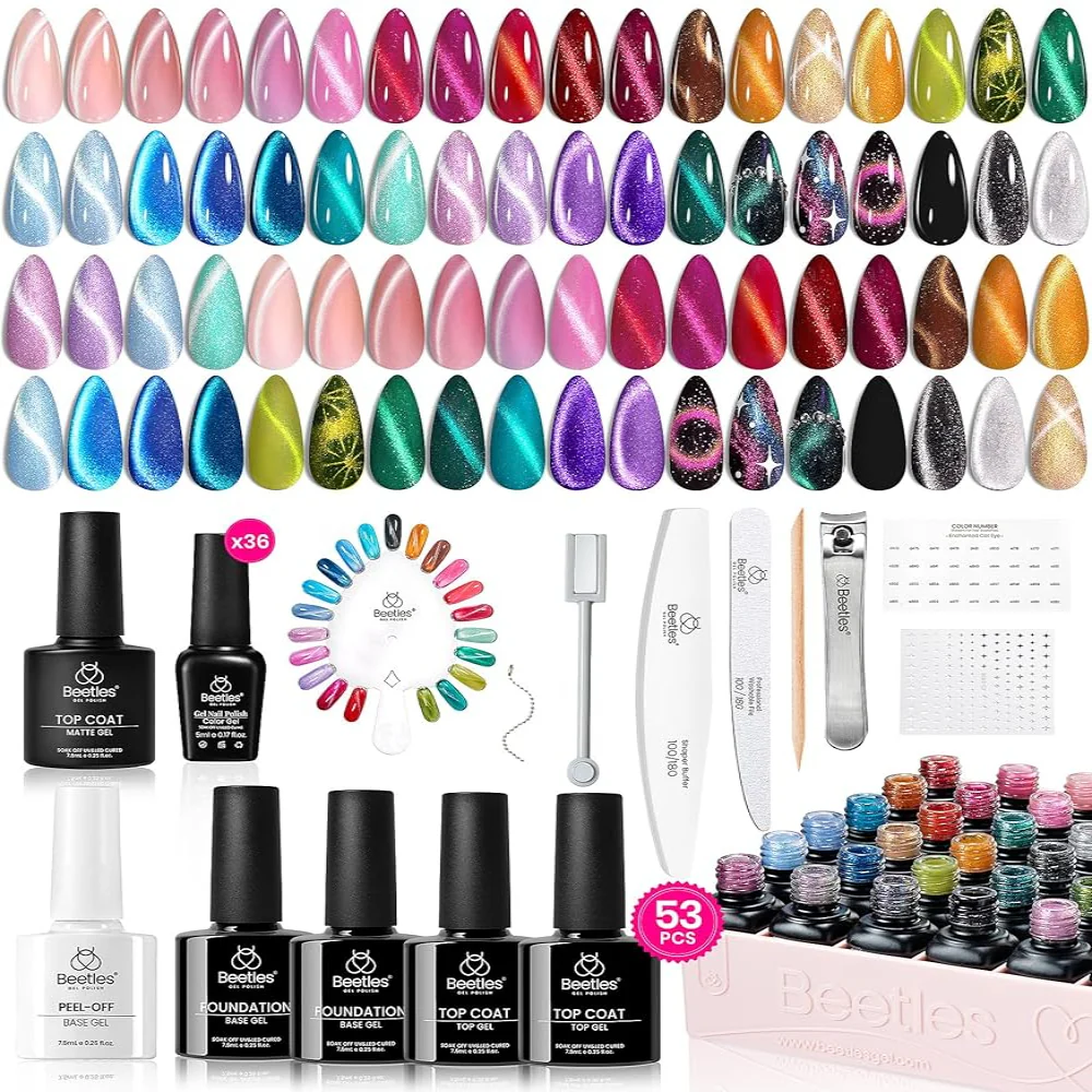 Beetles Cat Eye Gel Nail Polish Set - 36 Colors Red Purple Brown Green Burgundy Magnetic Christmas Gel Polish Kit - Image 9