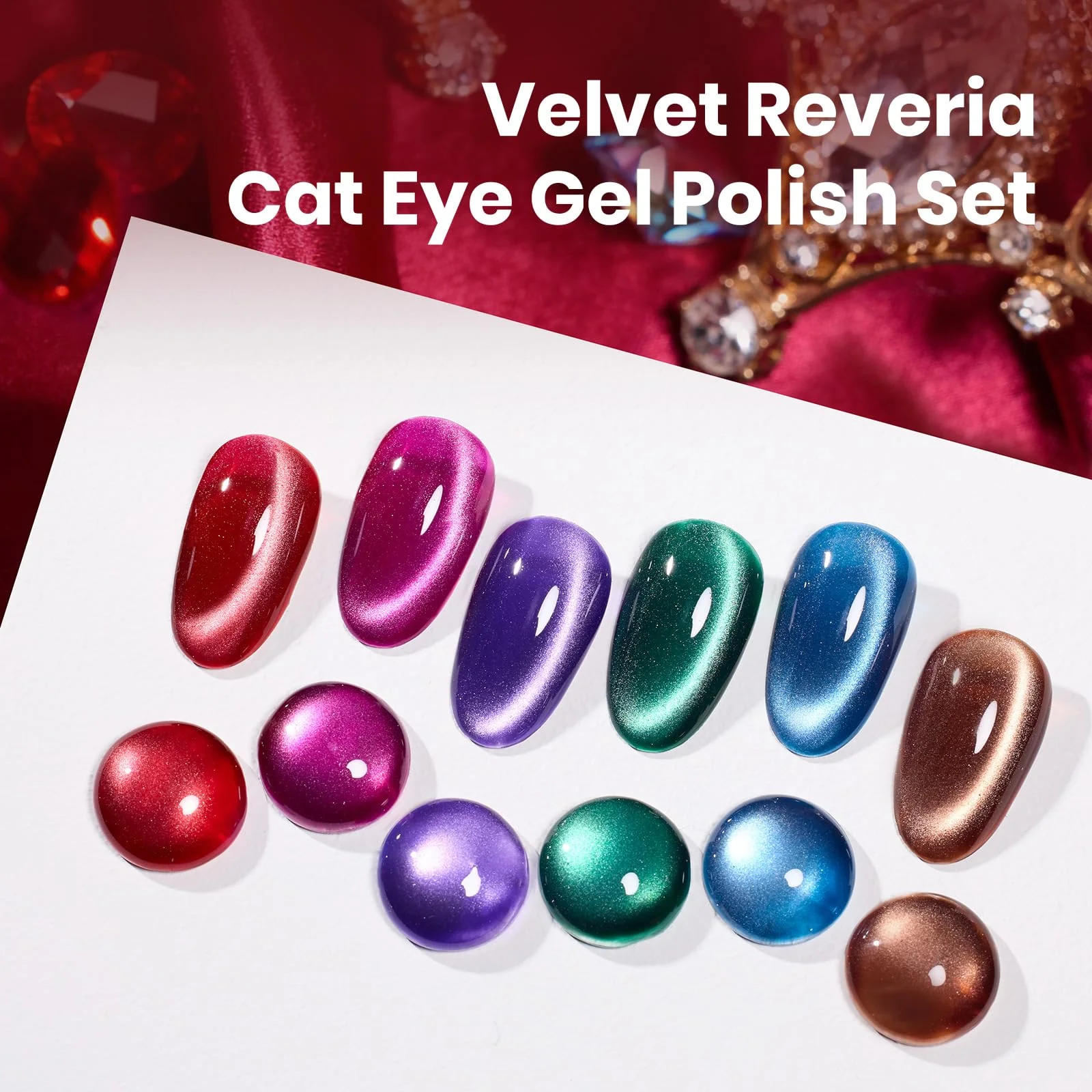 Beetles Cat Eye Gel Nail Polish Set - 6 Colors 15ML Glitter Gel Polish Kit Red Pink Brown Burgundy Purple Blue Green - Image 3