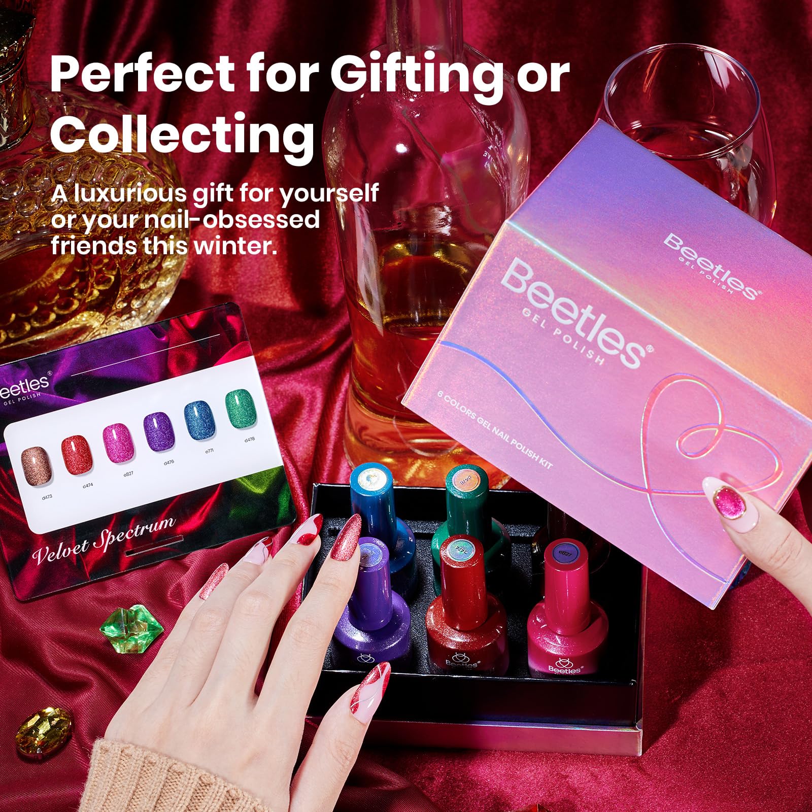 Beetles Cat Eye Gel Nail Polish Set - 6 Colors 15ML Glitter Gel Polish Kit Red Pink Brown Burgundy Purple Blue Green - Image 7