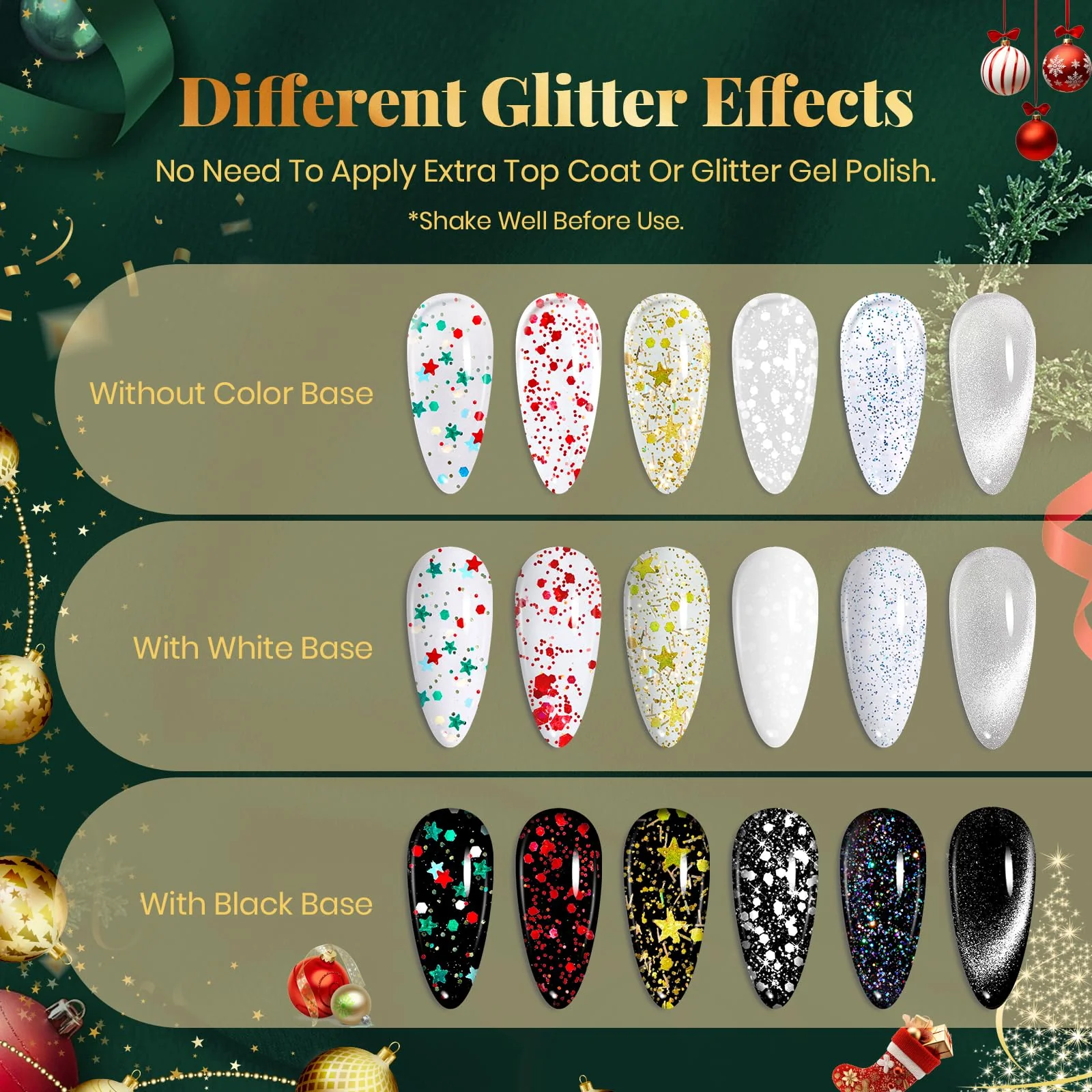 Beetles Glitter Gel Top Coat Set - 6Pcs 10ml Sparkle Glitter Cat Eye Top Coat Gel Nail Polish - Image 4