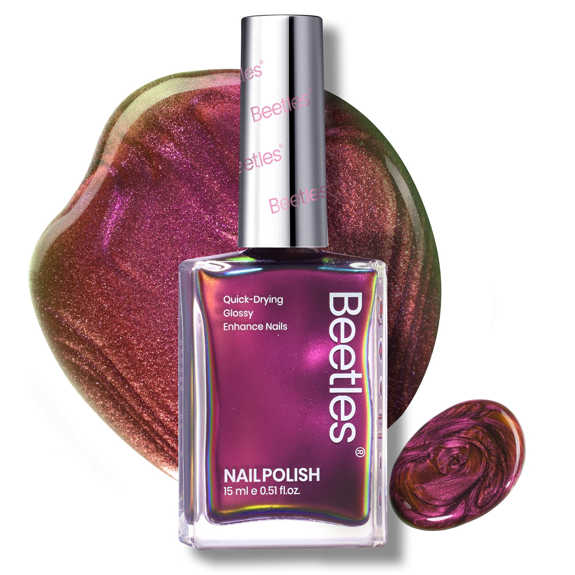 Beetles Chrome Nail Polish - Chameleon Ember Holographic Nail Polish Quick Dry Glitter Red Gold Purple