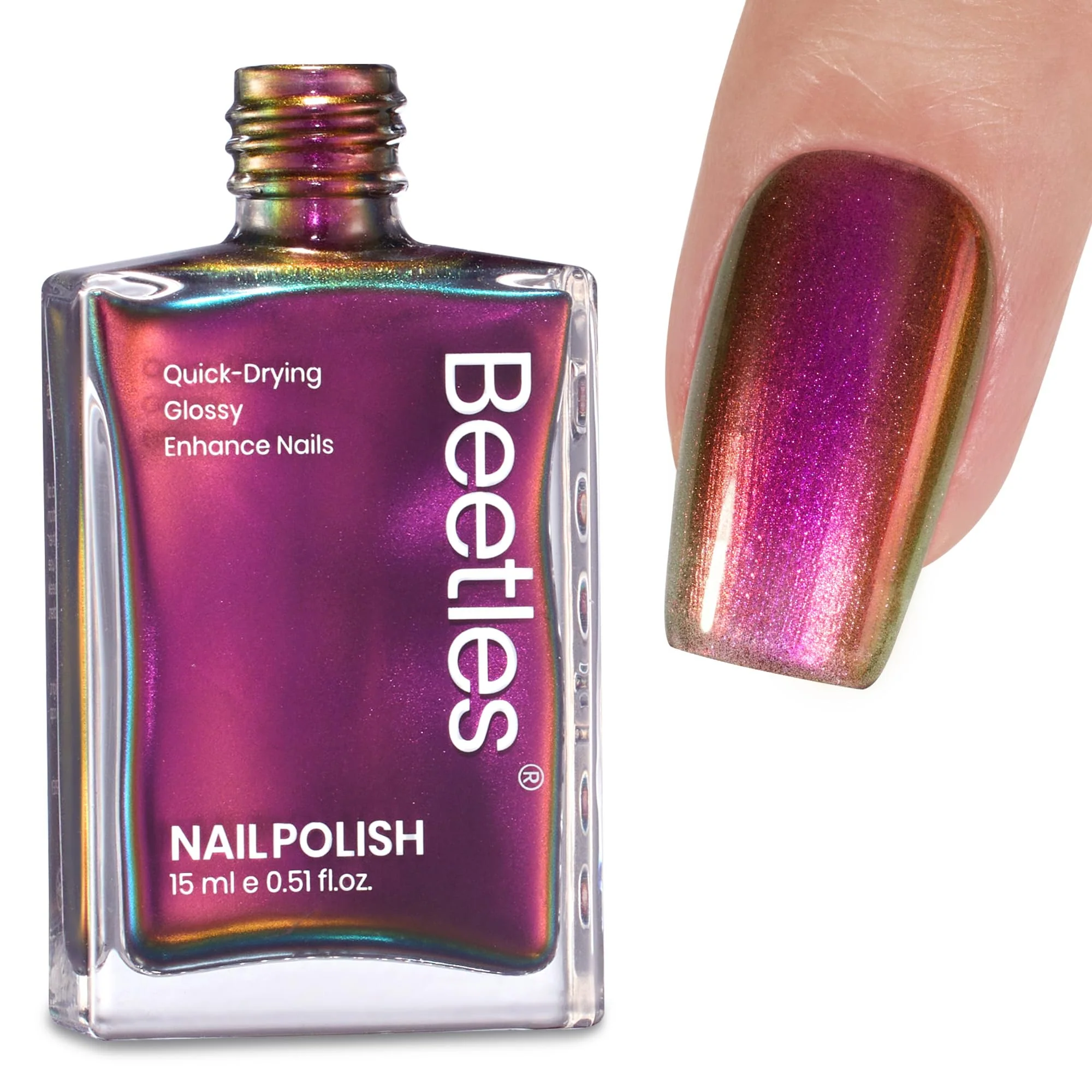 Beetles Chrome Nail Polish - Chameleon Ember Holographic Nail Polish Quick Dry Glitter Red Gold Purple - Image 2