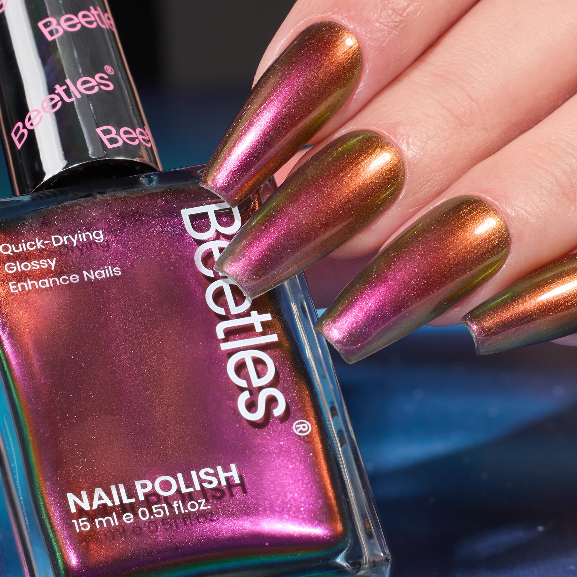 Beetles Chrome Nail Polish - Chameleon Ember Holographic Nail Polish Quick Dry Glitter Red Gold Purple - Image 3