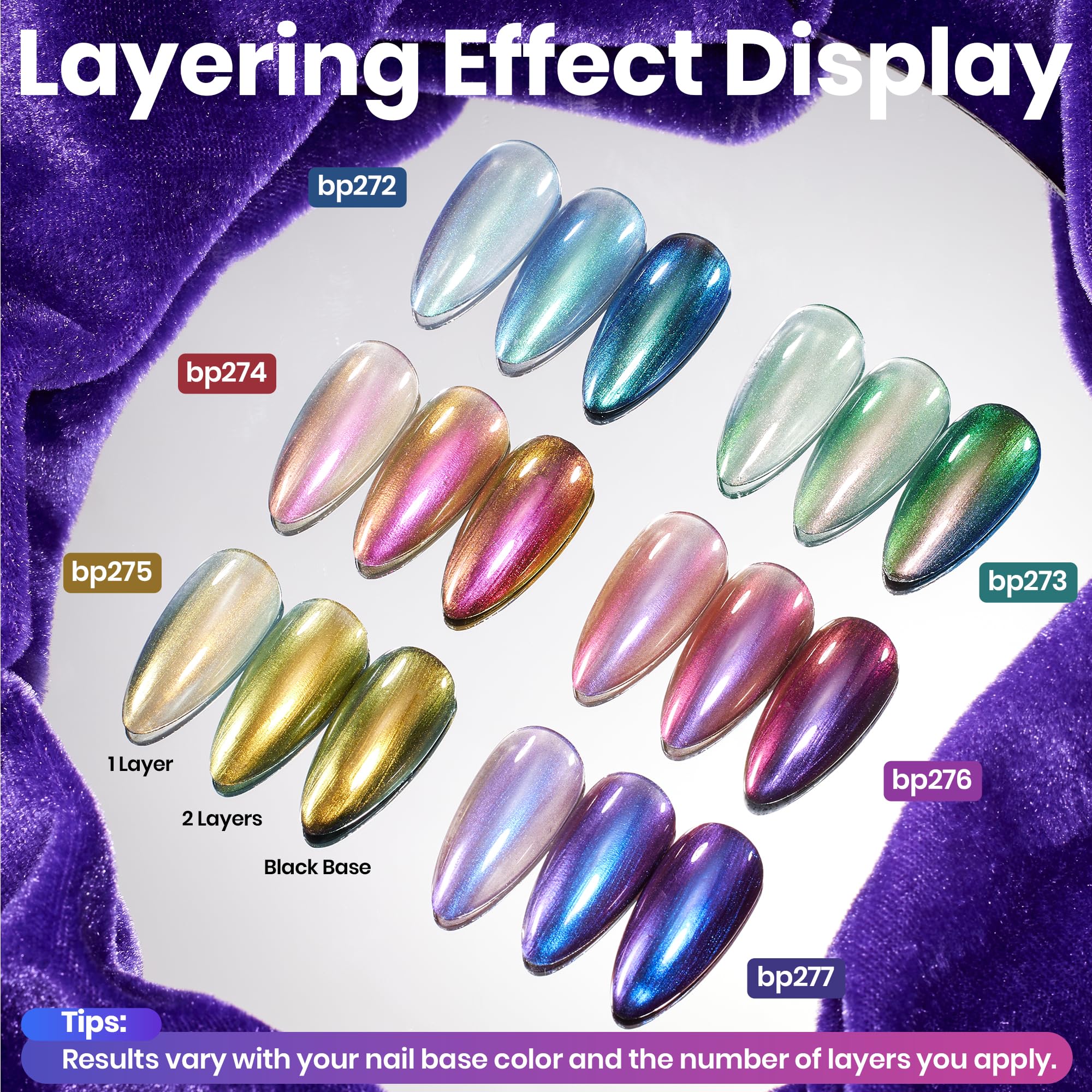 Beetles Chrome Nail Polish Set - Chameleon Holographic Ember 6 Colors Air Quick Fast Dry Metallic Nail Polish - Image 4