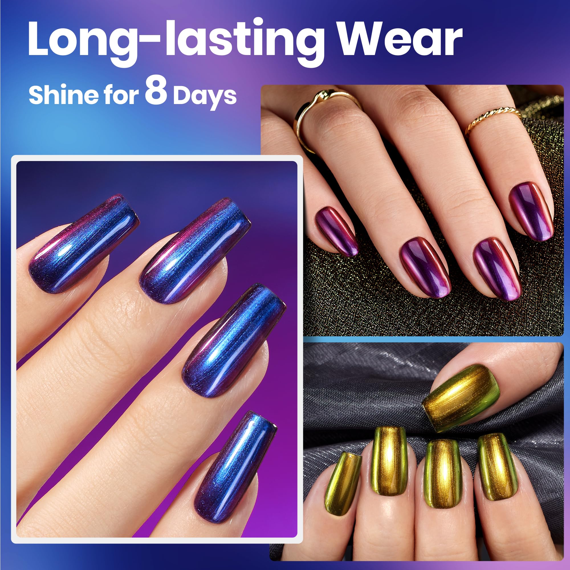 Beetles Chrome Nail Polish Set - Chameleon Holographic Ember 6 Colors Air Quick Fast Dry Metallic Nail Polish - Image 5