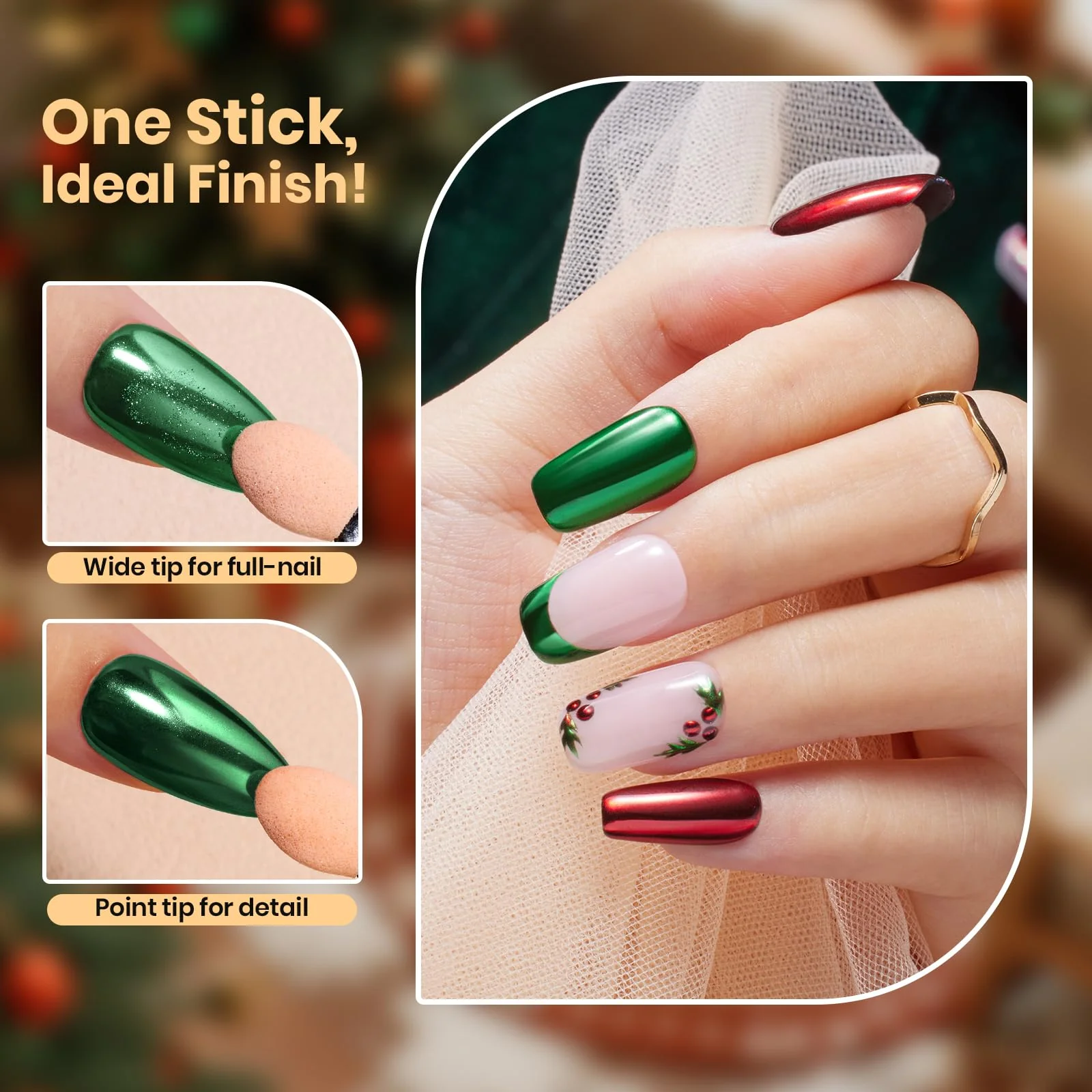 Beetles Chrome Nail Powder Christmas 2 Colors Mirror Effect Red Green Metallic Cromer Powder for Nail - Image 5