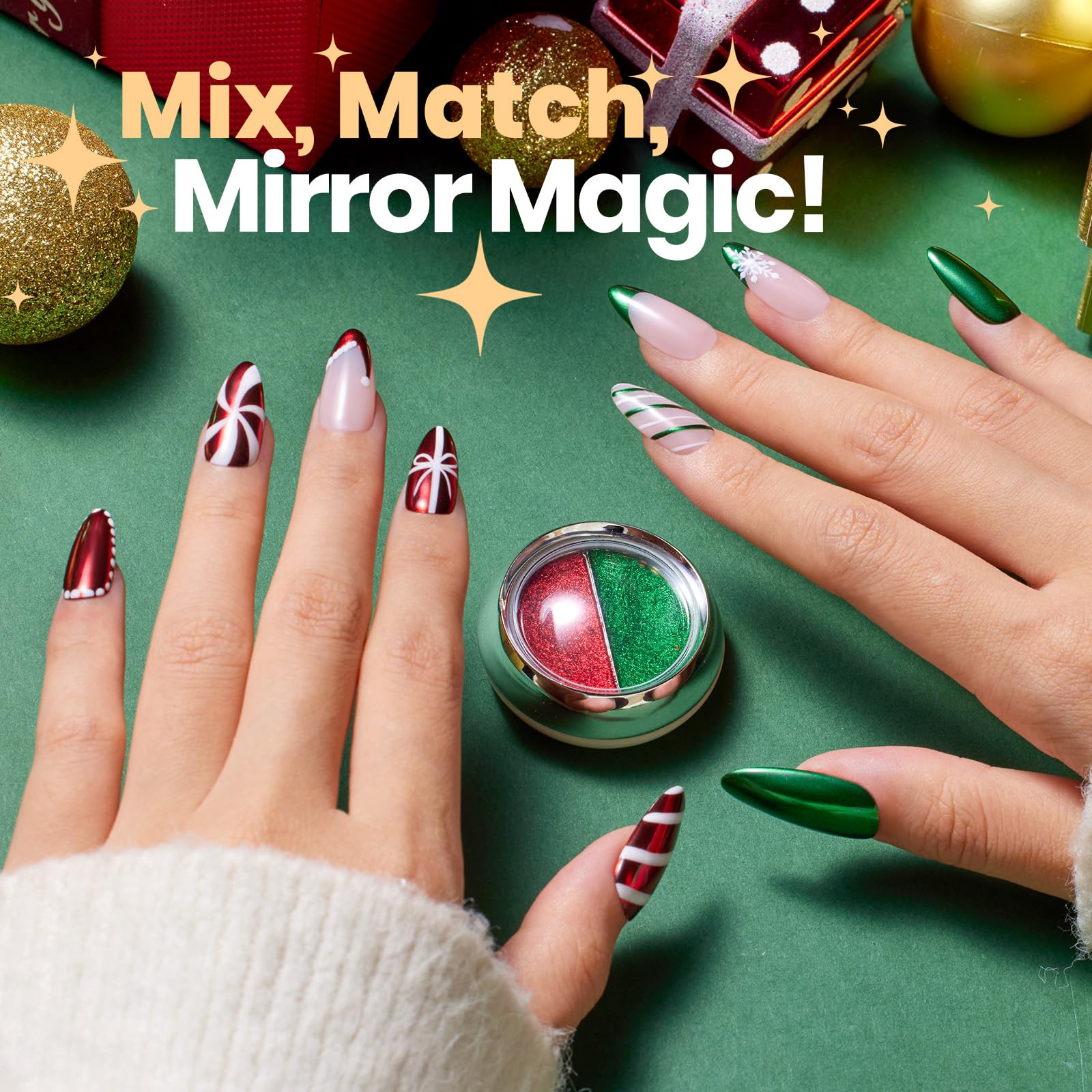Beetles Chrome Nail Powder Christmas 2 Colors Mirror Effect Red Green Metallic Cromer Powder for Nail - Image 6