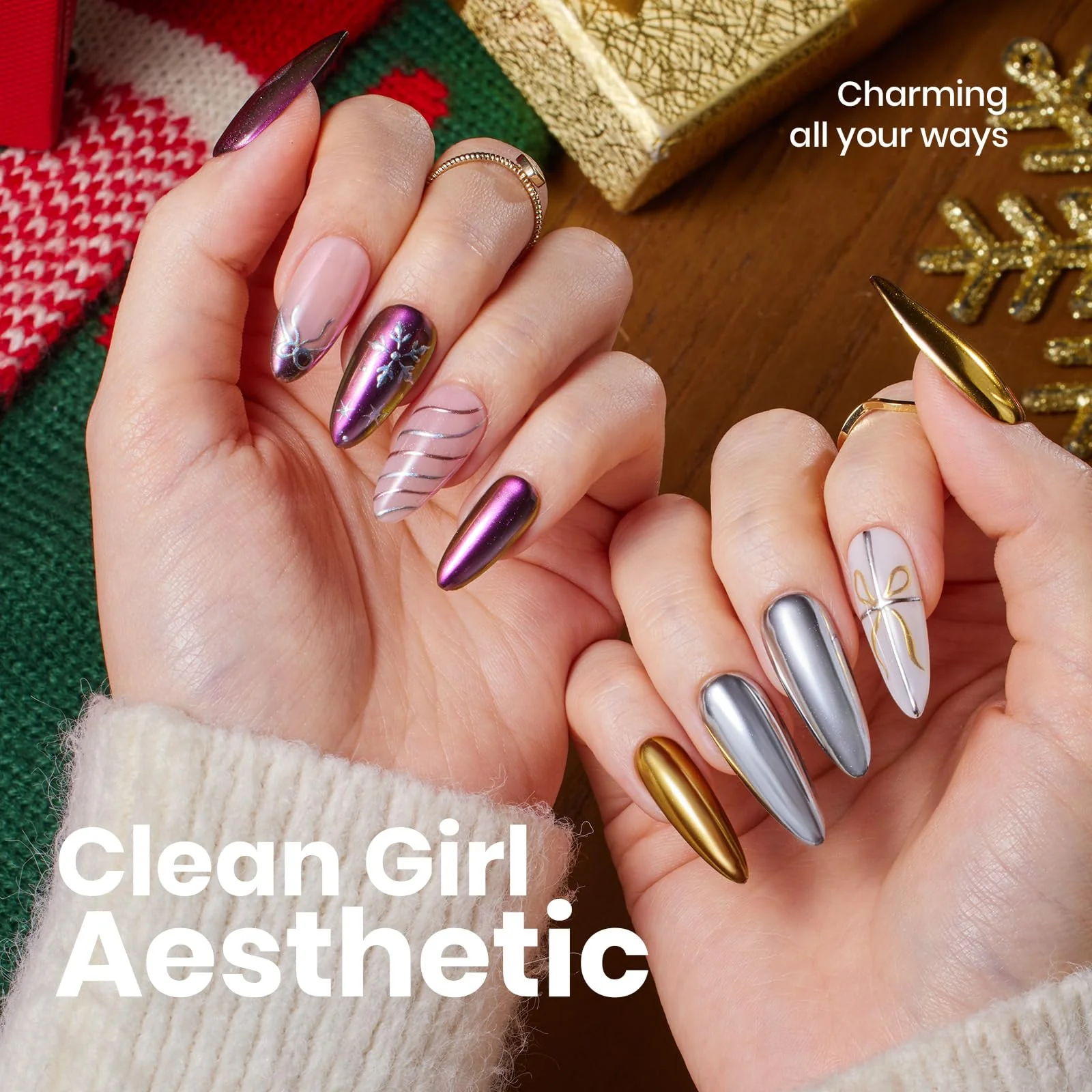 Beetles Chrome Nail Powder Christmas 8 Colors Mirror Effect Gold Silver Holographic Aurora Iridescent Pearl Manicure Nail - Image 4