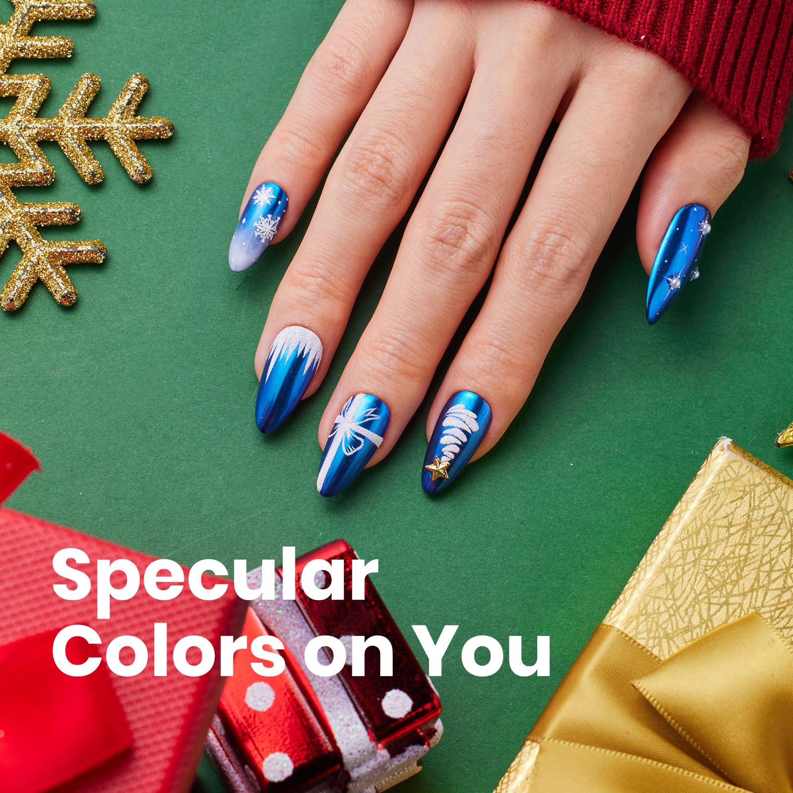 Beetles Chrome Nail Powder Christmas 8 Colors Mirror Effect Gold Silver Holographic Aurora Iridescent Pearl Manicure Nail - Image 5