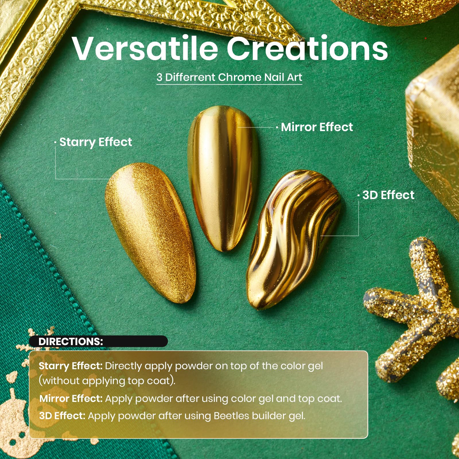 Beetles Chrome Nail Powder Christmas 8 Colors Mirror Effect Gold Silver Holographic Aurora Iridescent Pearl Manicure Nail - Image 6