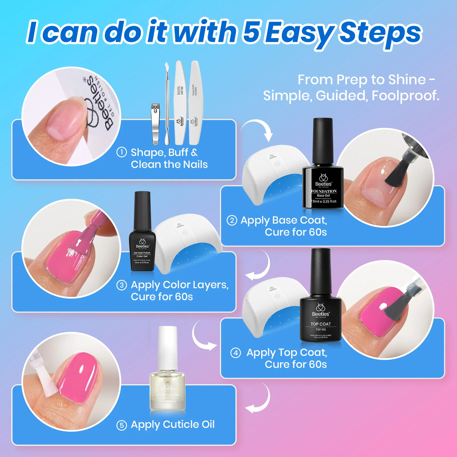 Beetles Gel Nail Starter Kit Creative Flow TPO & HEMA Free 35 Colors All Seasons Shades Summer Nails All-in-One Mani Kit - Image 9