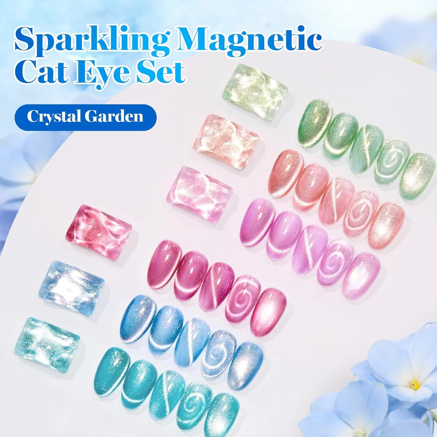 Beetles Crystal Garden Cat Eye Gel Nail Polish Set - 6 Colors 15ML Gel Polish Kit Glitter Summer Nails Magnetic Effect Soak Off UV Nail Art DIY Manicure Gift for Women. - Image 6
