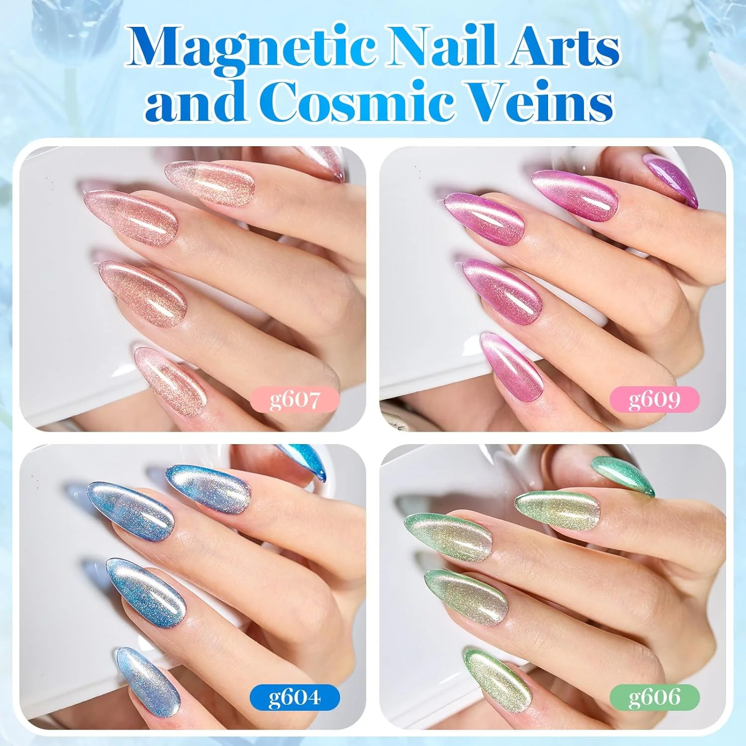 Beetles Crystal Garden Cat Eye Gel Nail Polish Set - 6 Colors 15ML Gel Polish Kit Glitter Summer Nails Magnetic Effect Soak Off UV Nail Art DIY Manicure Gift for Women. - Image 7