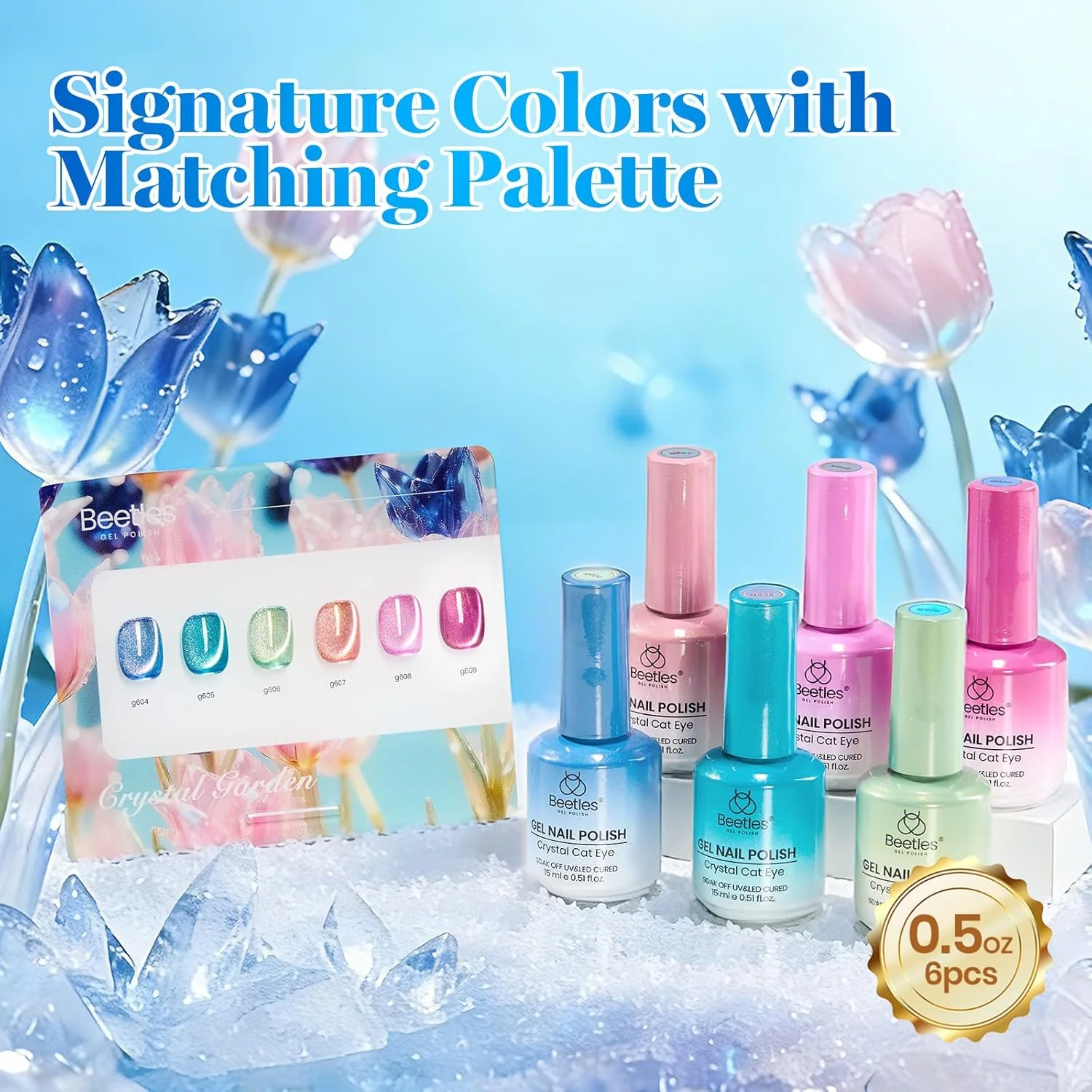 Beetles Crystal Garden Cat Eye Gel Nail Polish Set - 6 Colors 15ML Gel Polish Kit Glitter Summer Nails Magnetic Effect Soak Off UV Nail Art DIY Manicure Gift for Women. - Image 8