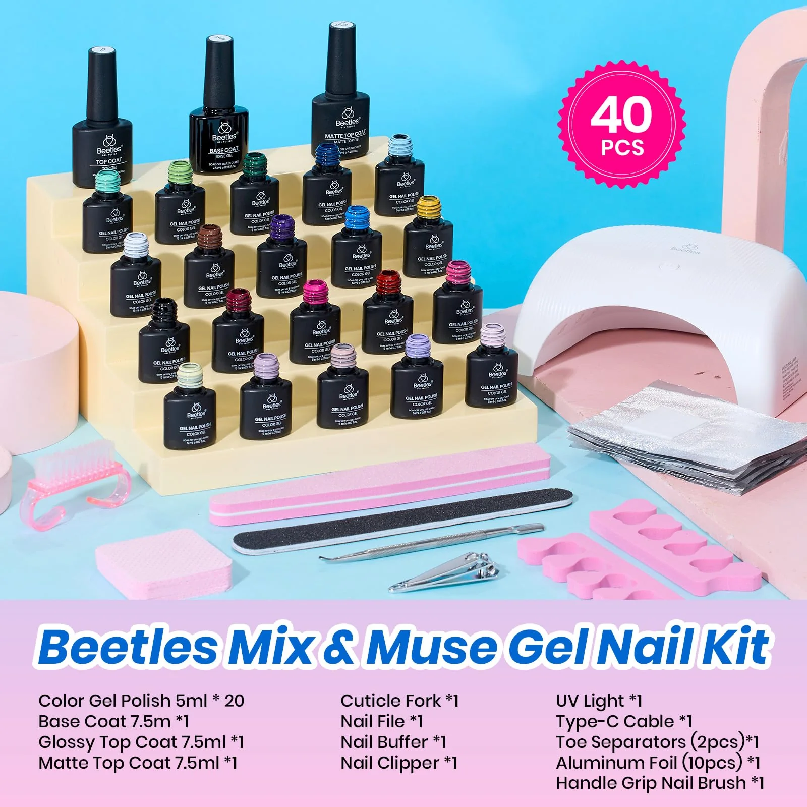 Beetles Gel Nail Starter Kit DEAL BOX Mix & Muse 20 Colors Summer Nails Shades All-in-One Mani Set - Image 3