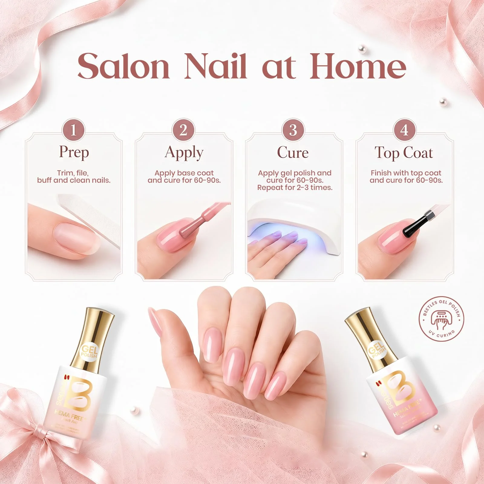 Beetles Dreamy Ballet Nude Summer Nail Gel Polish Set- HEMA FREE 10 Colors 15ML Jelly Pink Nail - Image 8