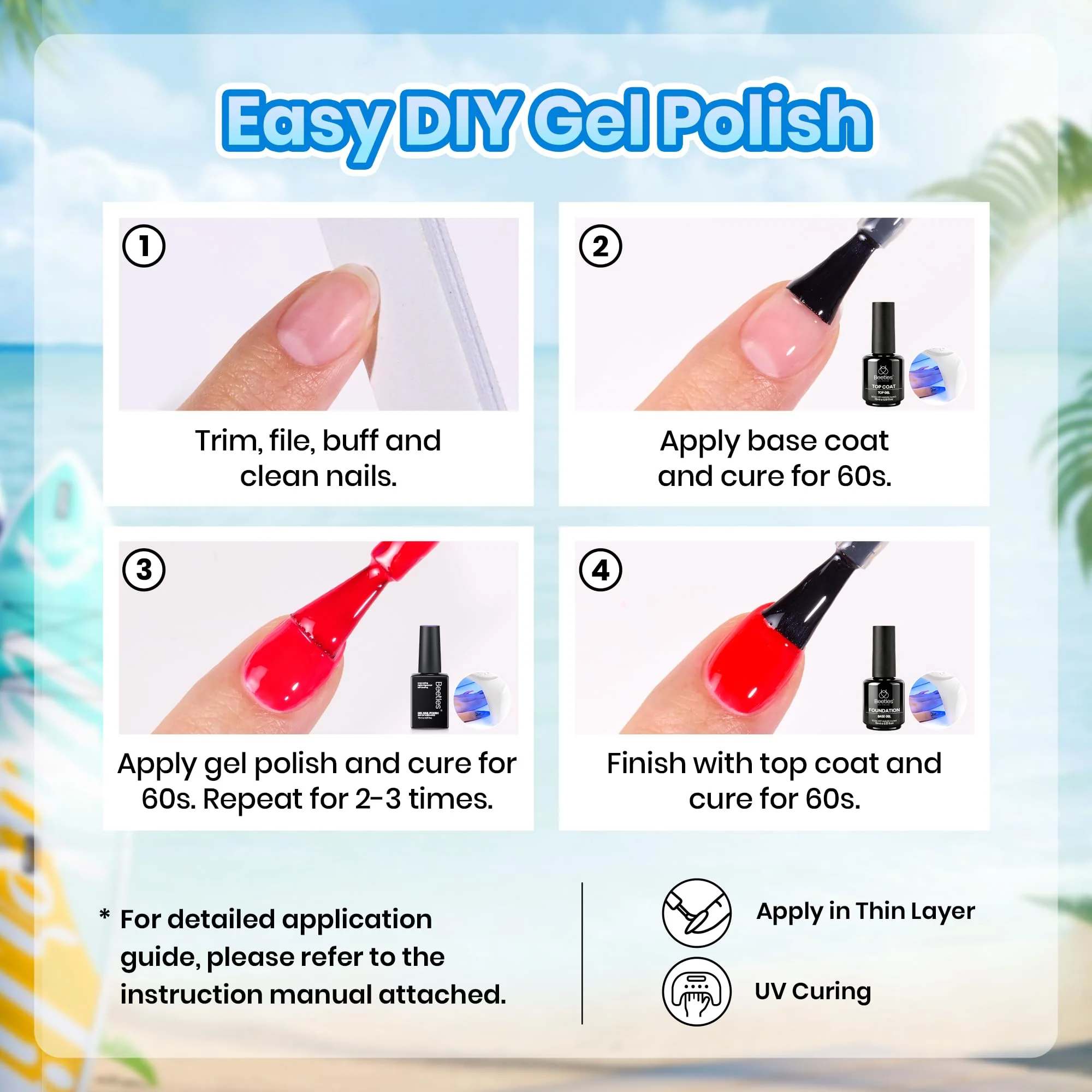 Beetles Dreamy Summer 6 Colors Summer Nails Art Hot Pink Blue Yellow Green Gel Nail Polish Set - Image 7