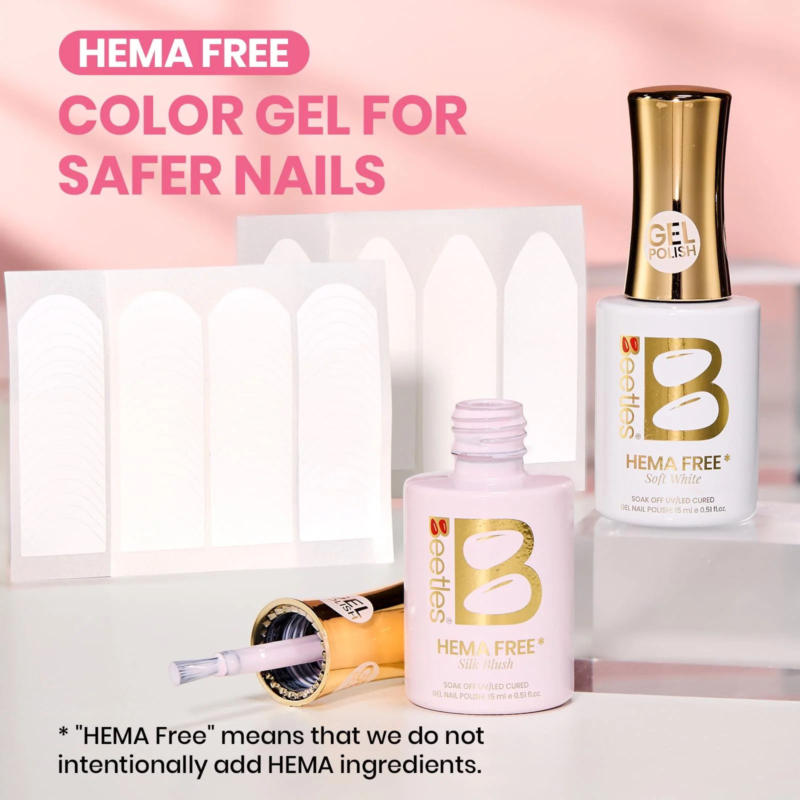 Beetles French Tip Gel Polish - Blush Moonlight 15ML with French Tip Stickers Hema Free - Image 3