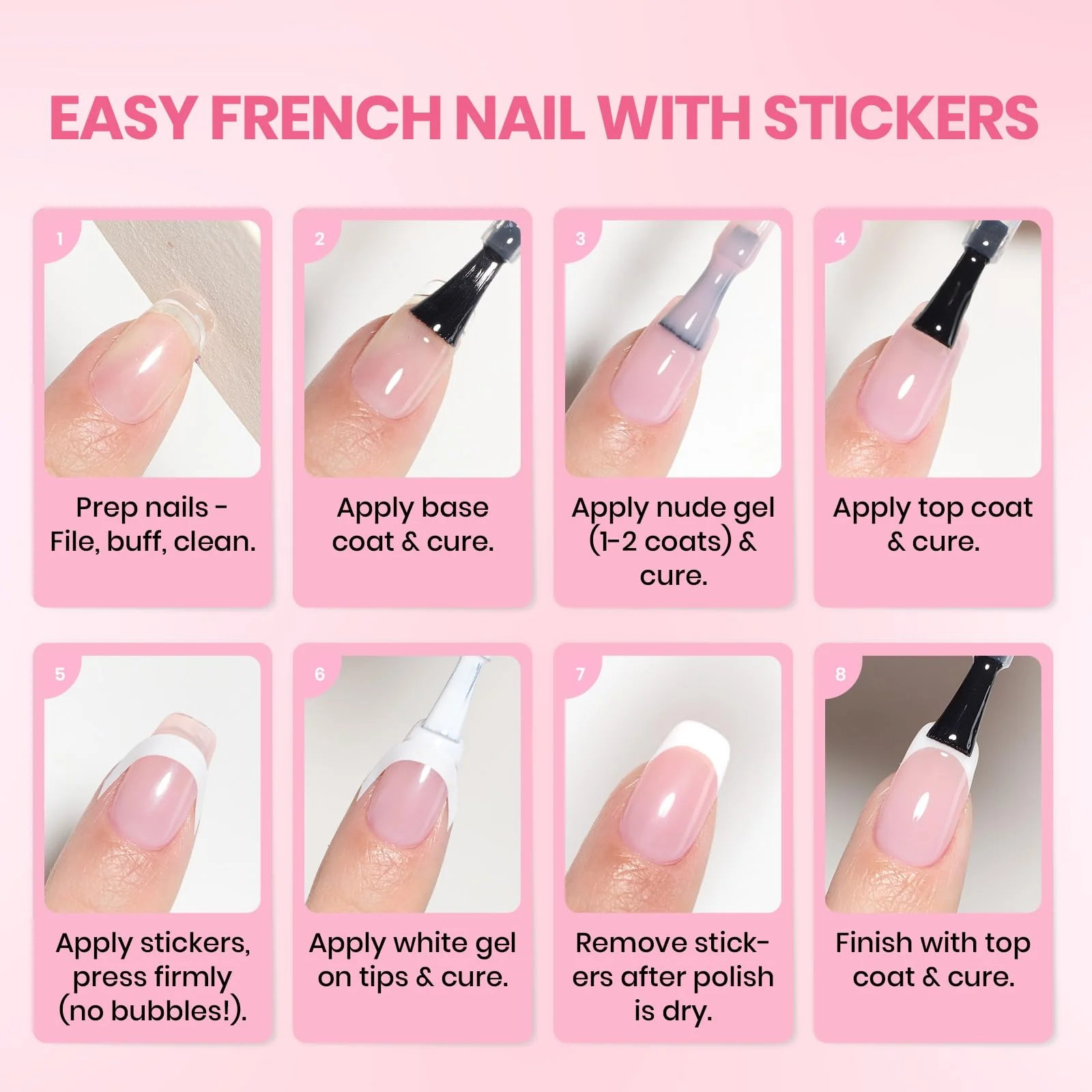Beetles French Tip Gel Polish - Blush Moonlight 15ML with French Tip Stickers Hema Free - Image 5