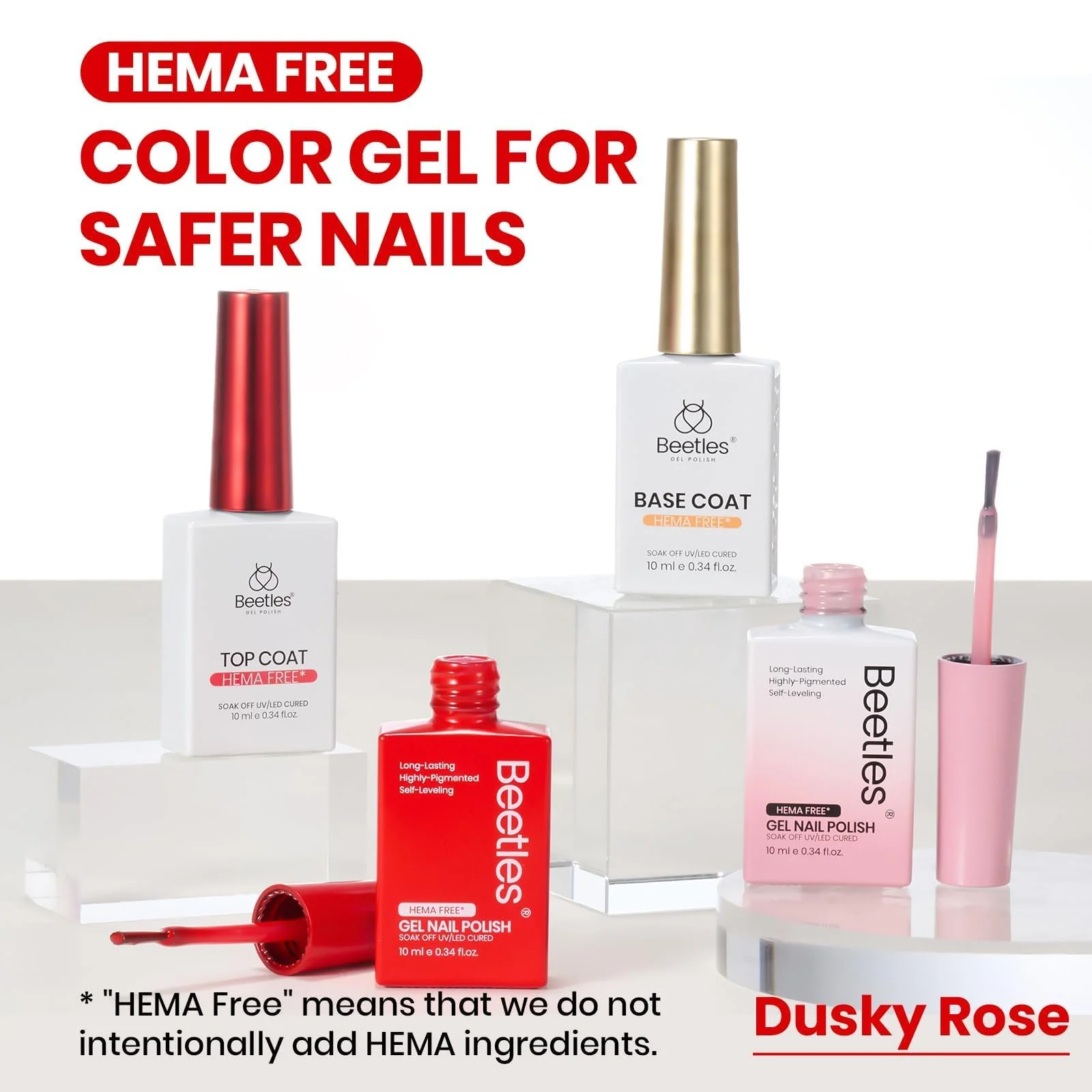 Beetles French Tip Gel Polish - Dusky Rose with Base Coat Top Coat Hema Free - Image 2