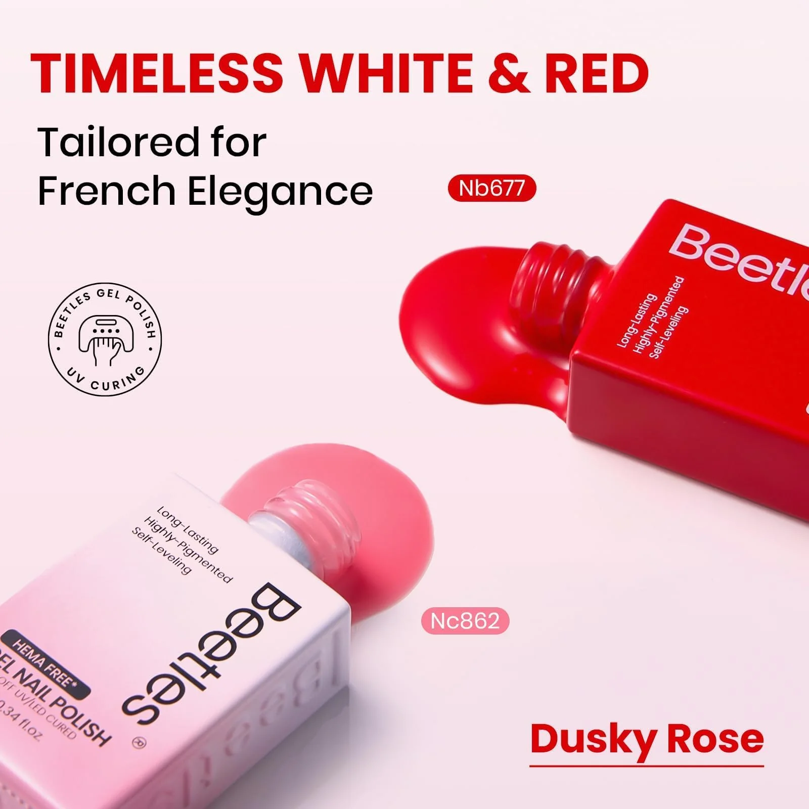 Beetles French Tip Gel Polish - Dusky Rose with Base Coat Top Coat Hema Free - Image 3