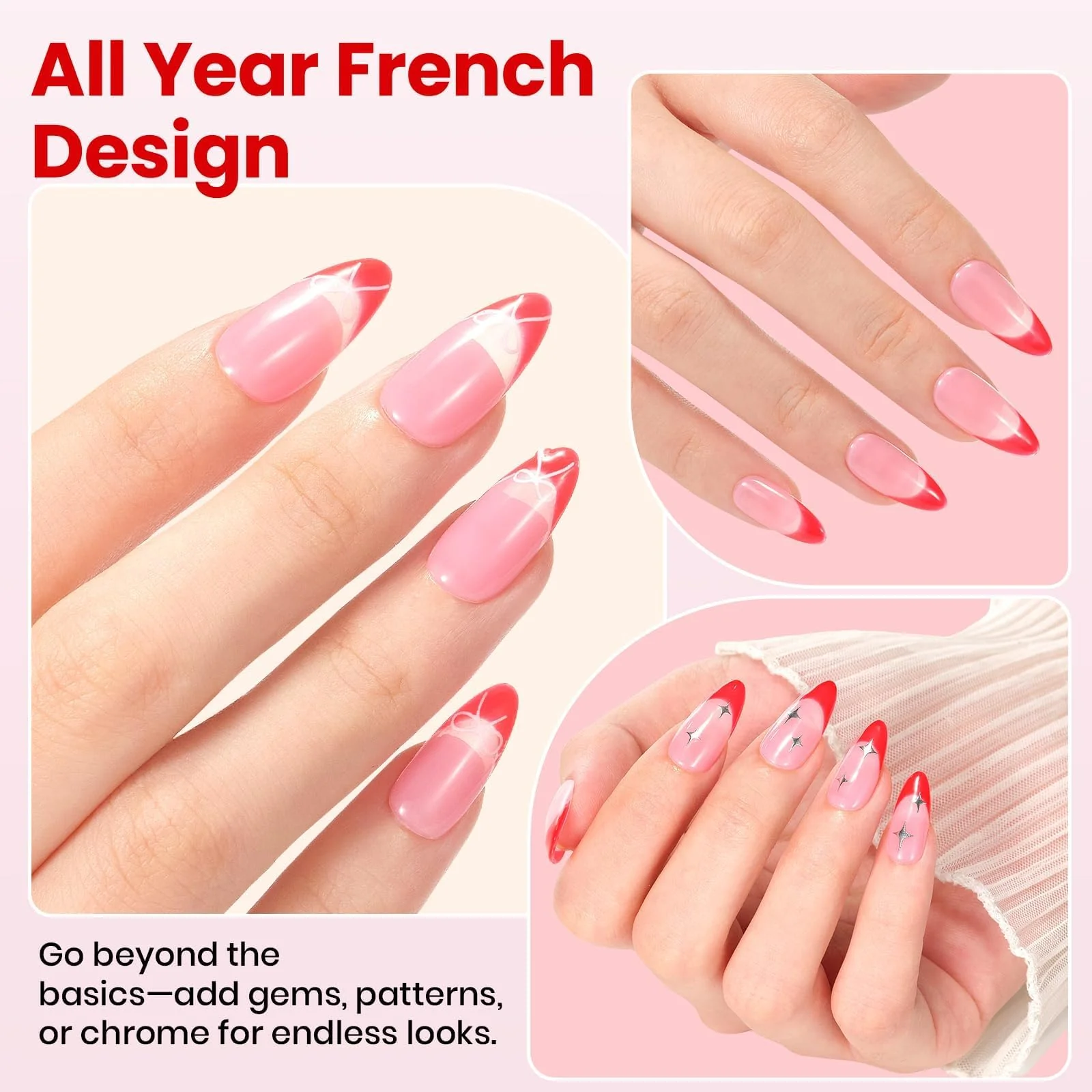 Beetles French Tip Gel Polish - Dusky Rose with Base Coat Top Coat Hema Free - Image 5