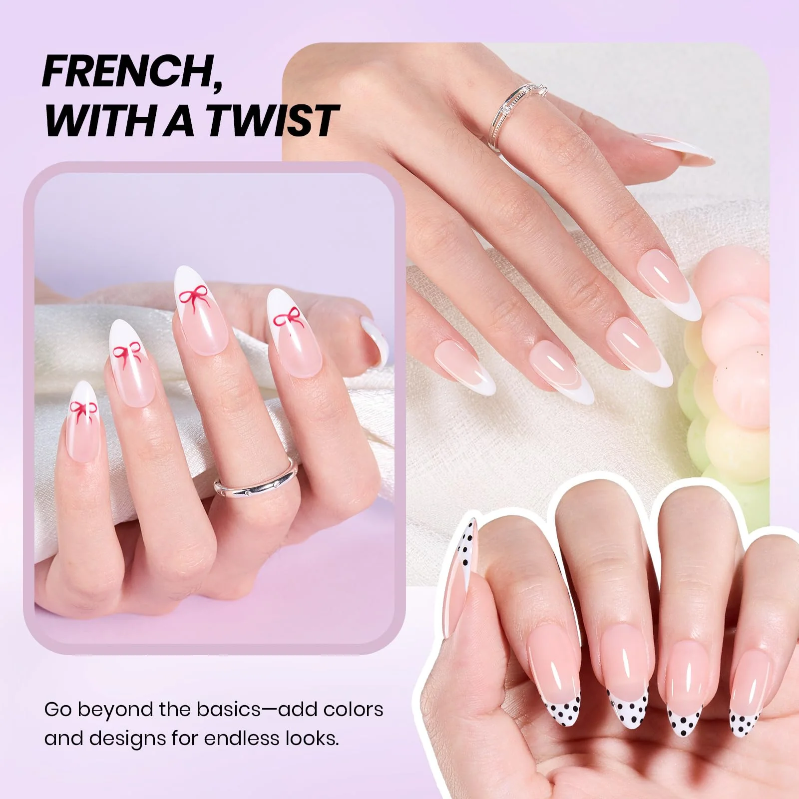Beetles French Tip Gel Polish Set - White Nude Pink Gel Nail Polish Set Soak Off UV LED with 2 Styles Classic French Nail - Image 3