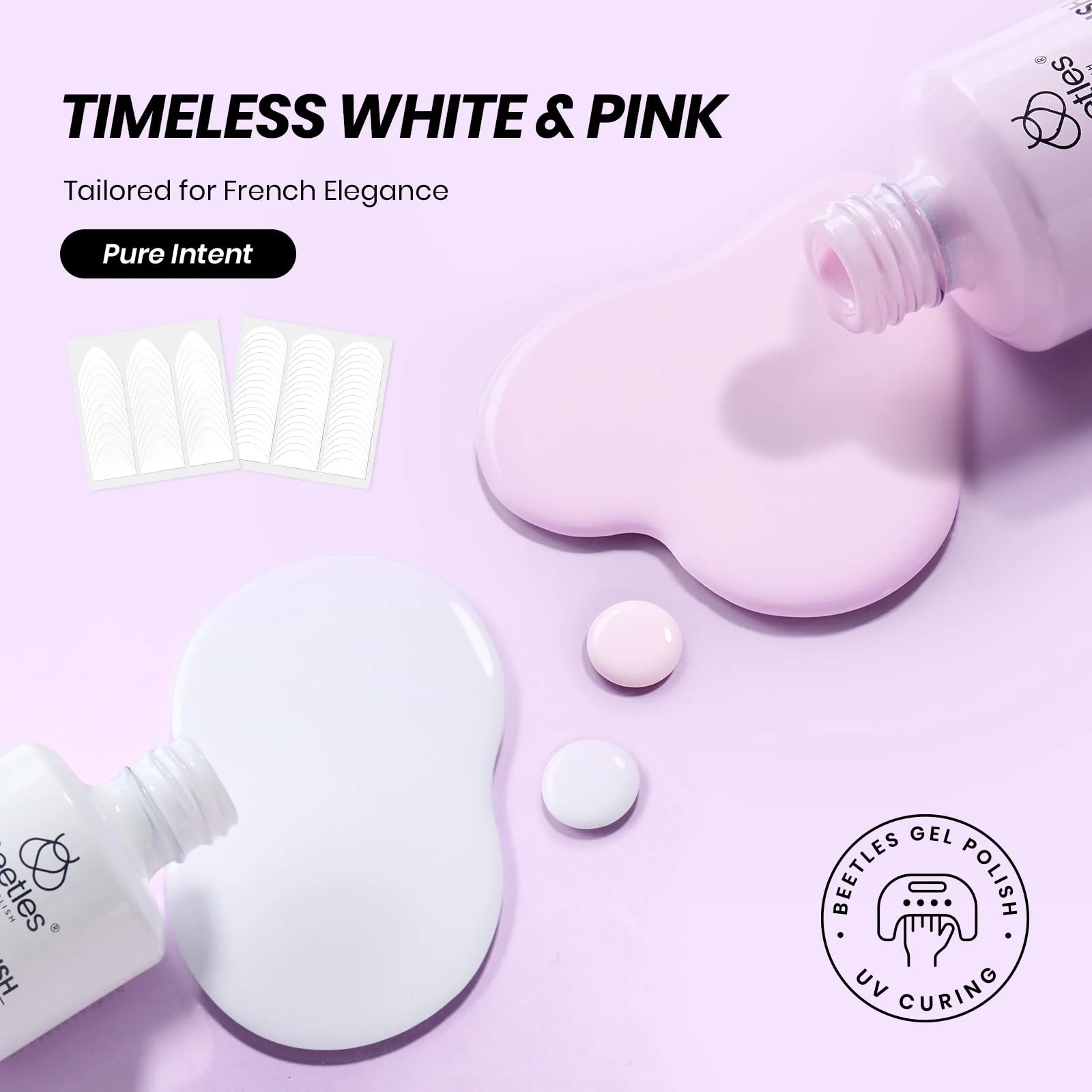 Beetles French Tip Gel Polish Set - White Nude Pink Gel Nail Polish Set Soak Off UV LED with 2 Styles Classic French Nail - Image 4