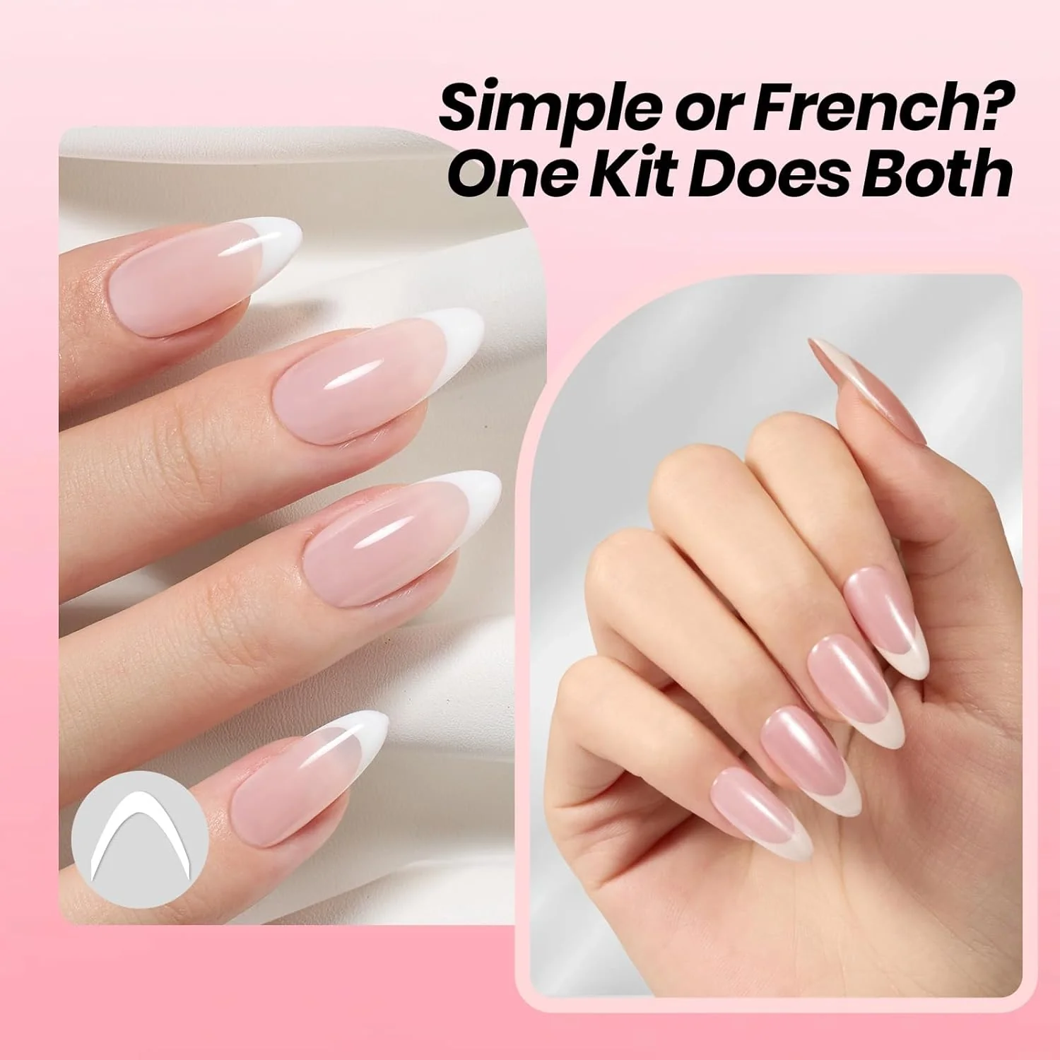 Beetles French Tip Gel Set - Pearl Glaze White Nude Pink Upgraded Summer Nails Gel Nail Kit Soak Off UV LED with 4 Styles Bubble French&Chrome Powder Nail Art Sticker DIY Home Salon Gift for Women - Image 4