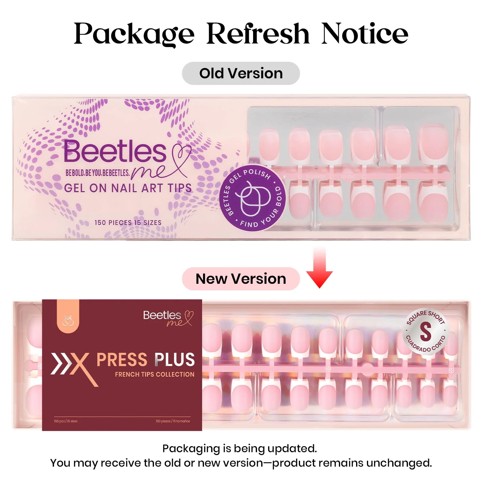 Beetles French Tip Press On Nails 150 Pcs Pink Short Square Press On Nails Fake Nail Tips - Image 8