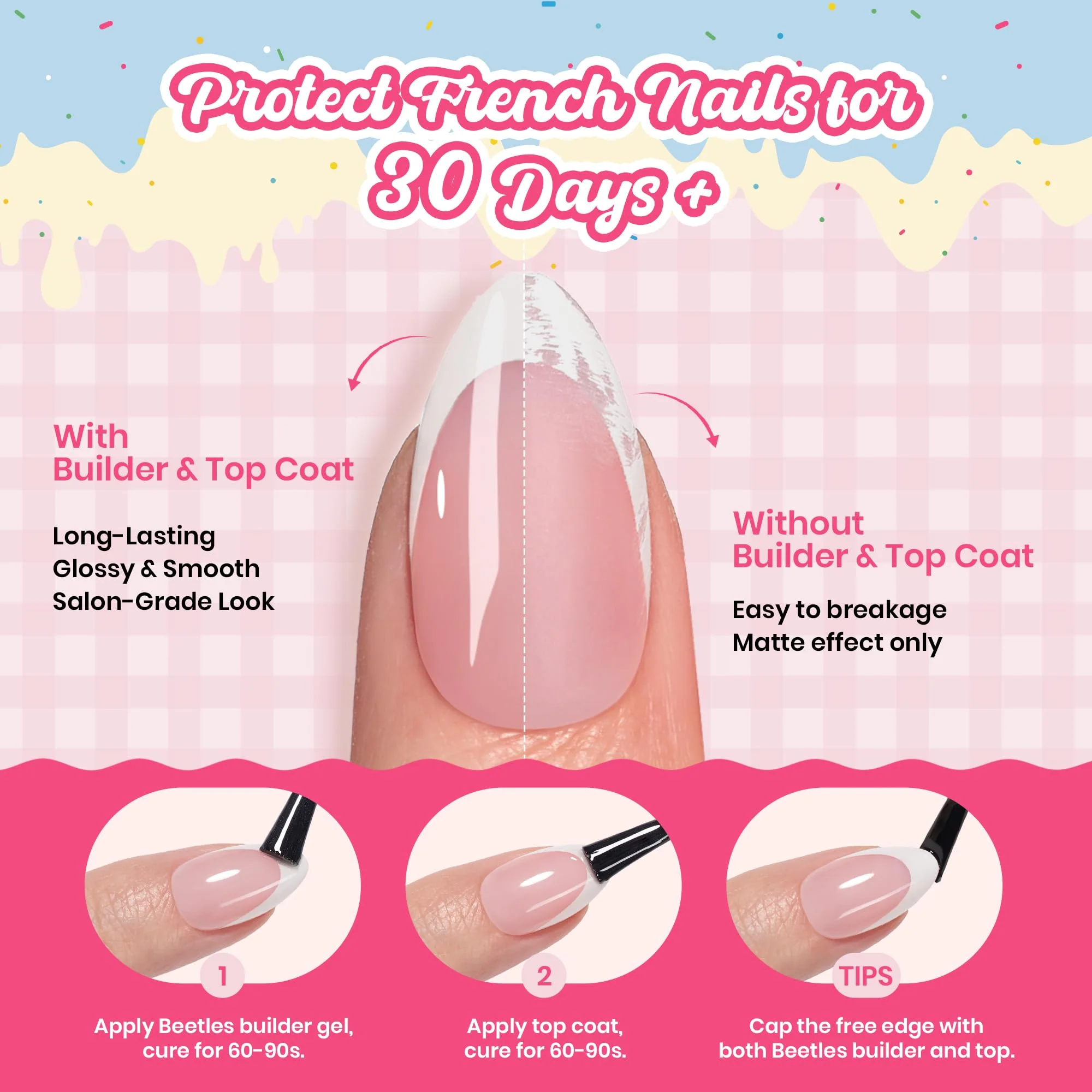 Beetles French Tips Press On Nails, Pastel Nails Medium Almond 6 Colors 192 Pcs Fake Nail Tips - Image 6