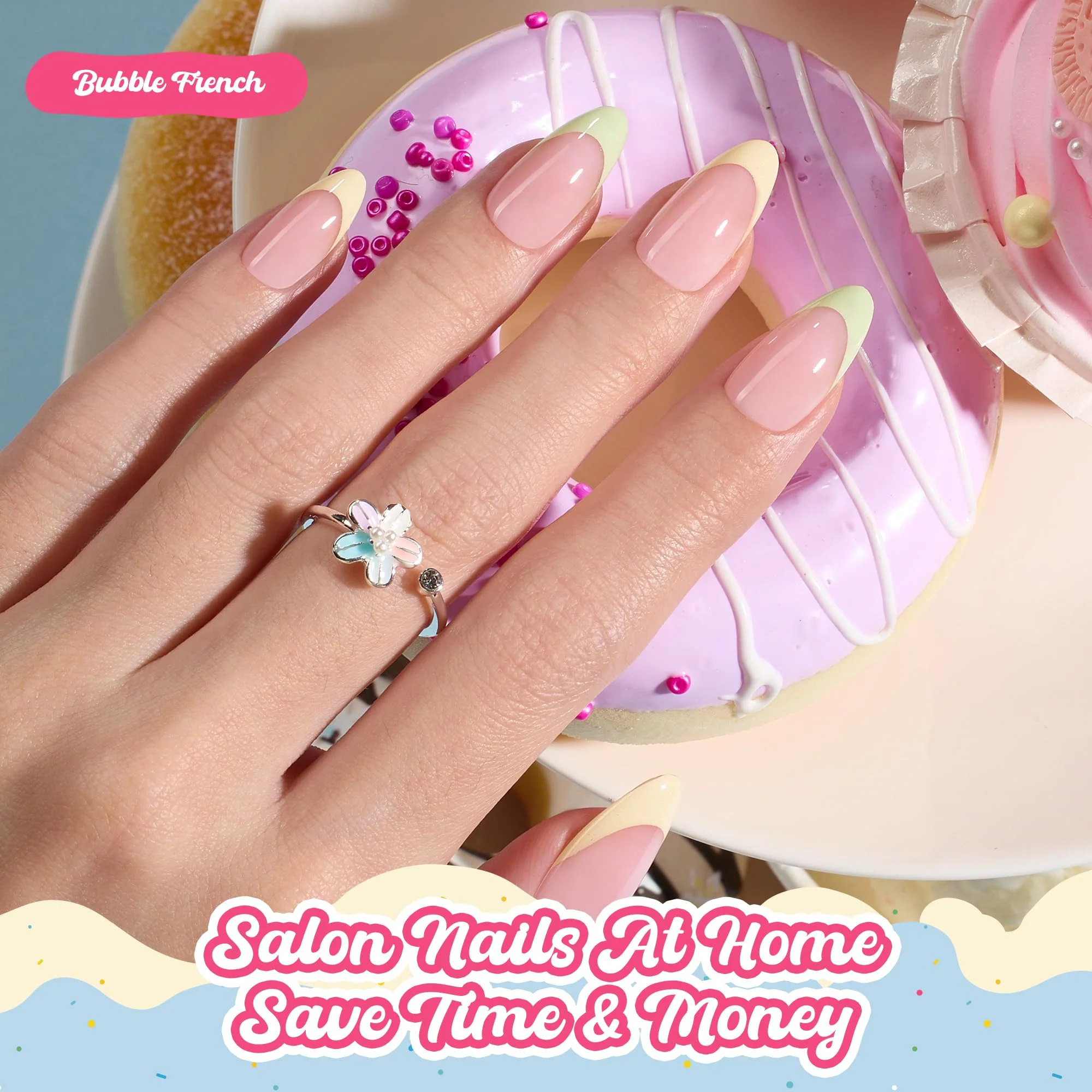 Beetles French Tips Press On Nails, Pastel Nails Medium Almond 6 Colors 192 Pcs Fake Nail Tips - Image 9
