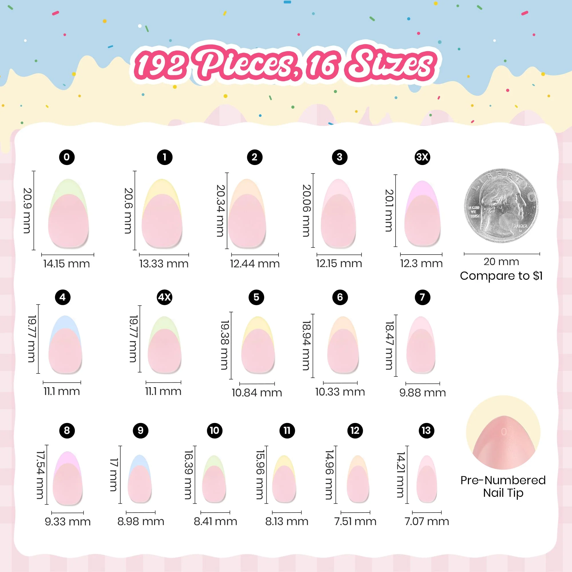 Beetles French Tips Press On Nails, Pastel Nails Short Almond 6 Colors 192 Pcs Fake Nail Tips - Image 7