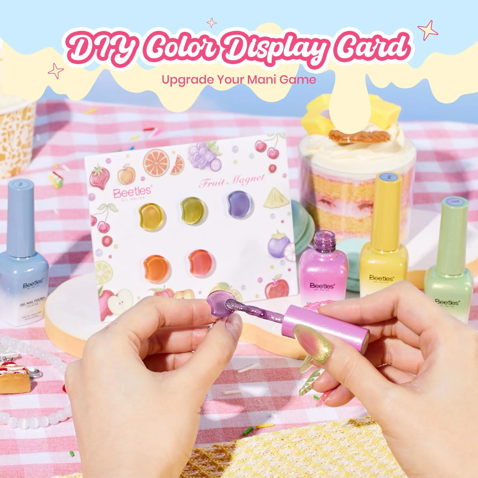 Beetles Fruit Magnet Cat Eye Gel Nail Polish Set - Nails 6 Colors Gel Polish Kit Glitter Cat Eye - Image 4