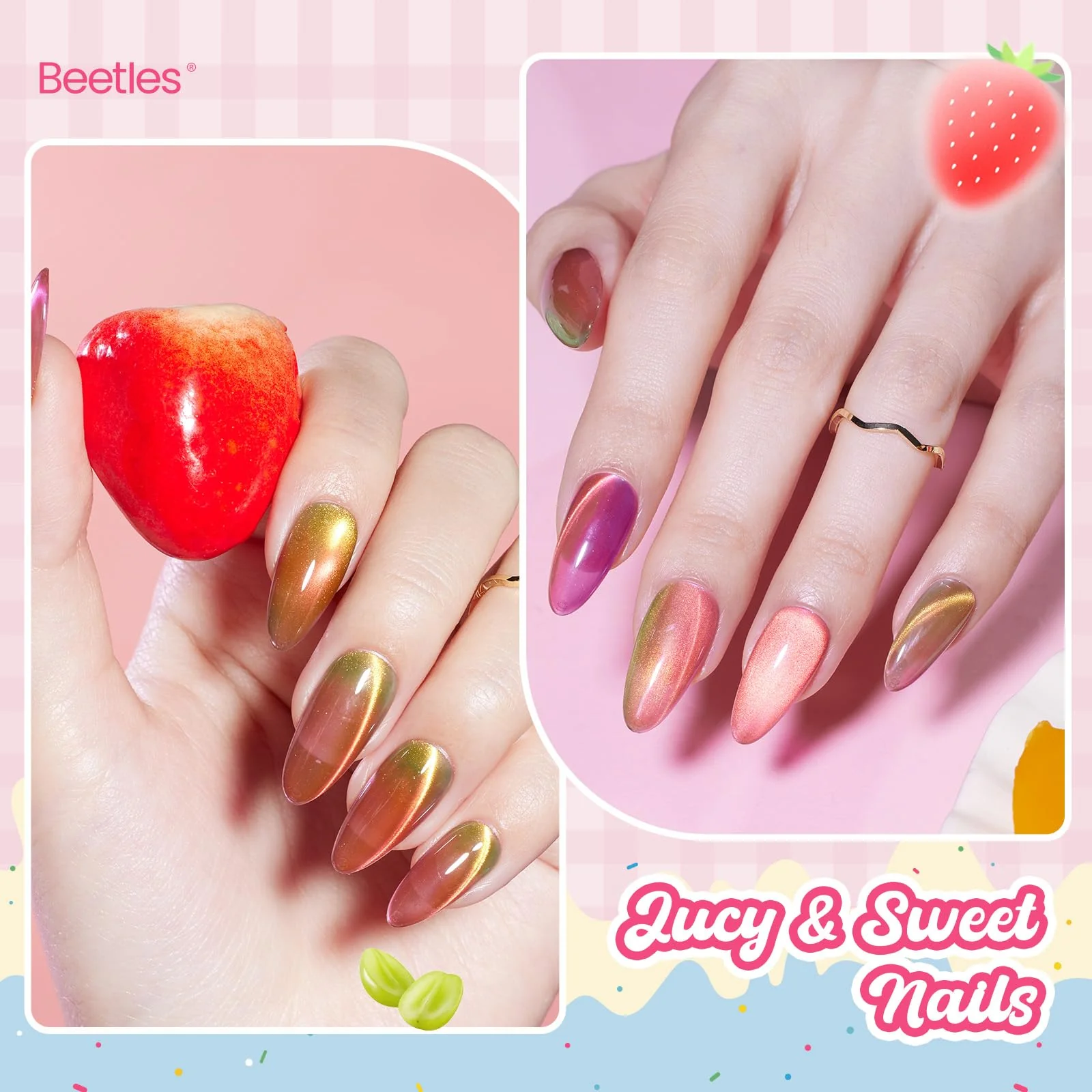 Beetles Fruit Magnet Cat Eye Gel Nail Polish Set - Nails 6 Colors Gel Polish Kit Glitter Cat Eye - Image 5