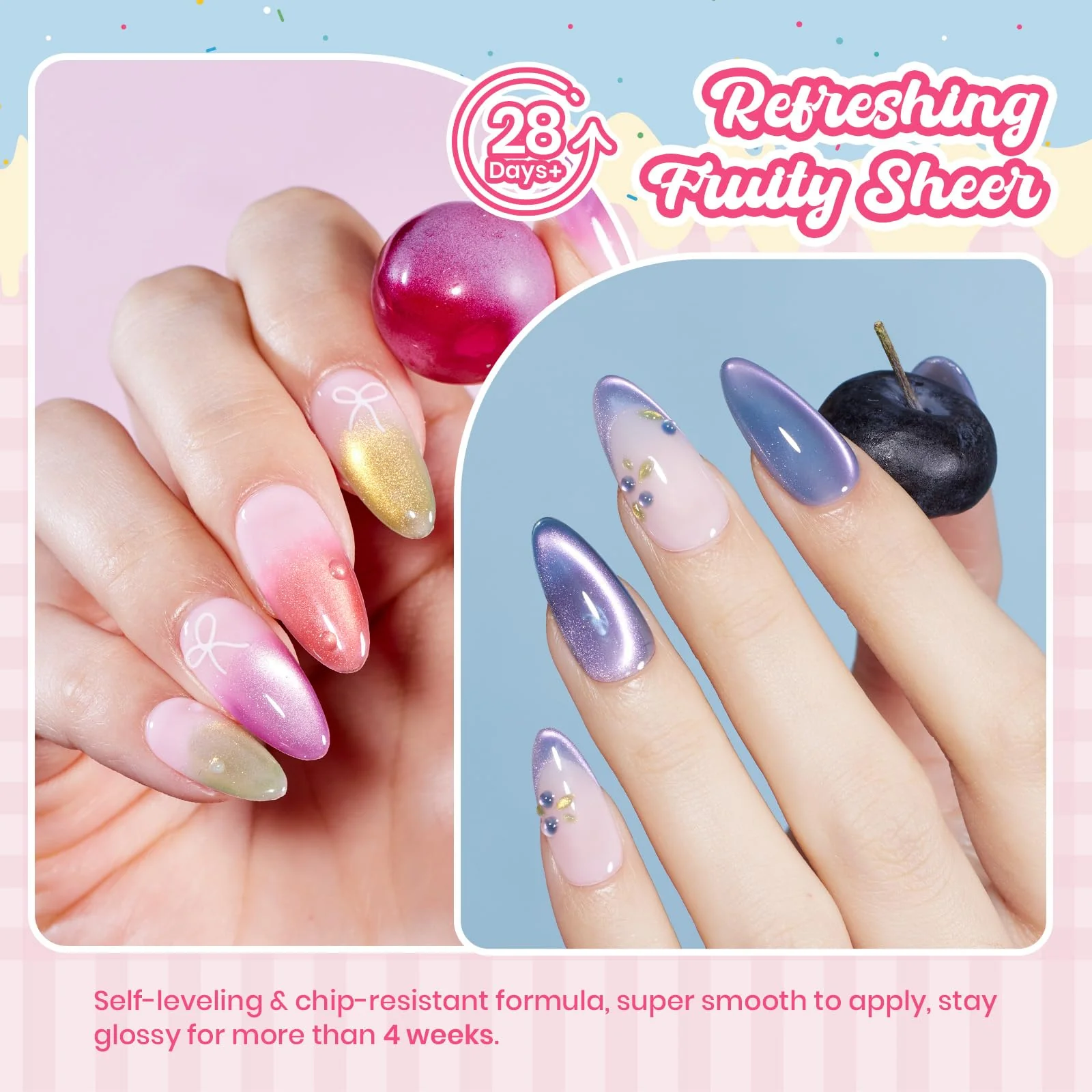 Beetles Fruit Magnet Cat Eye Gel Nail Polish Set - Nails 6 Colors Gel Polish Kit Glitter Cat Eye - Image 7