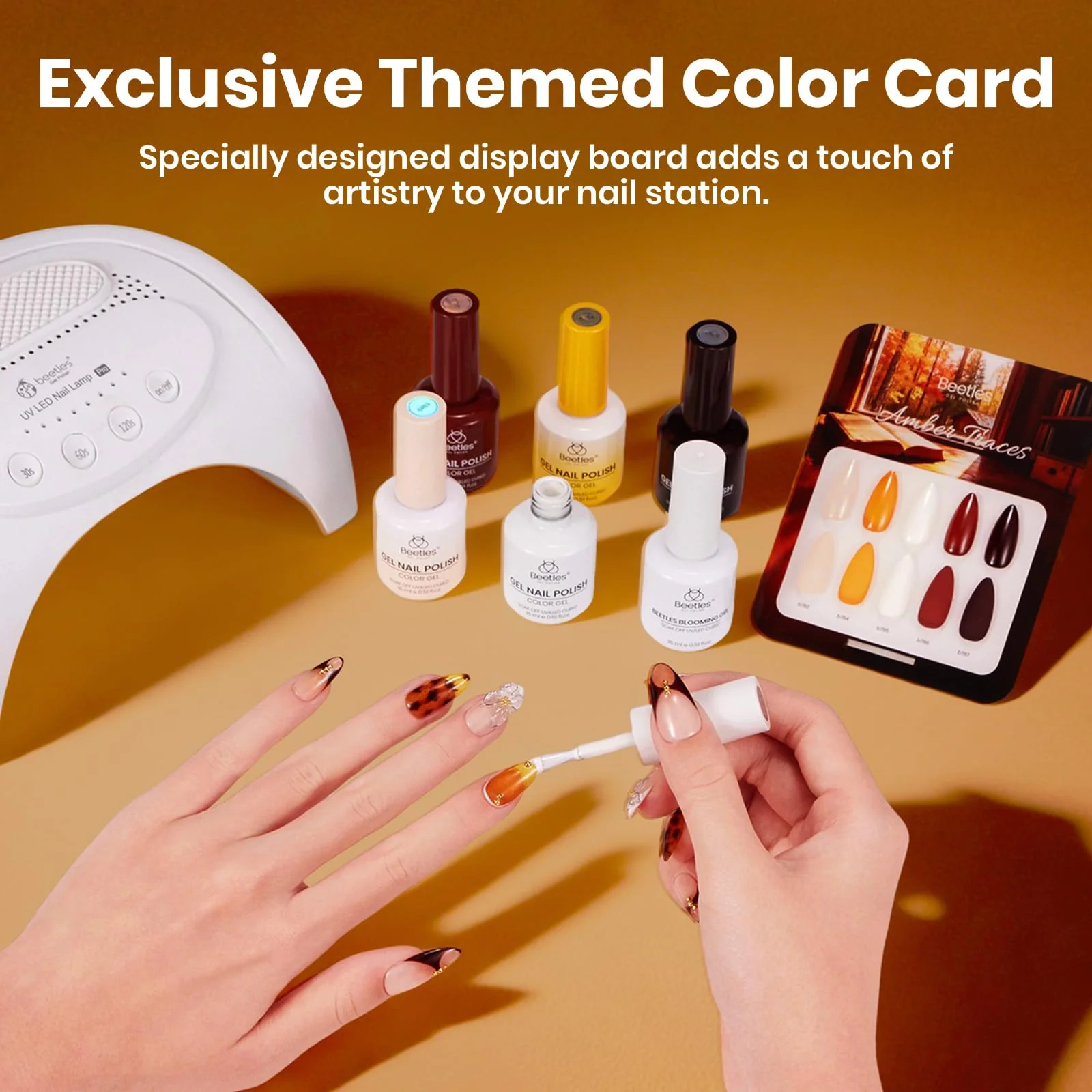 Beetles Gel Nail Polish Amber Traces 5 Colors Set 15ML White Jelly Nude Brown with 1 Bottle Blooming Gel - Image 4