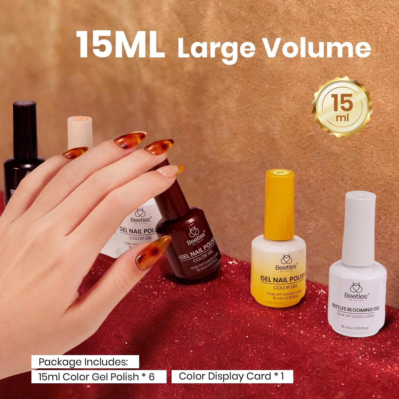 Beetles Gel Nail Polish Amber Traces 5 Colors Set 15ML White Jelly Nude Brown with 1 Bottle Blooming Gel - Image 6