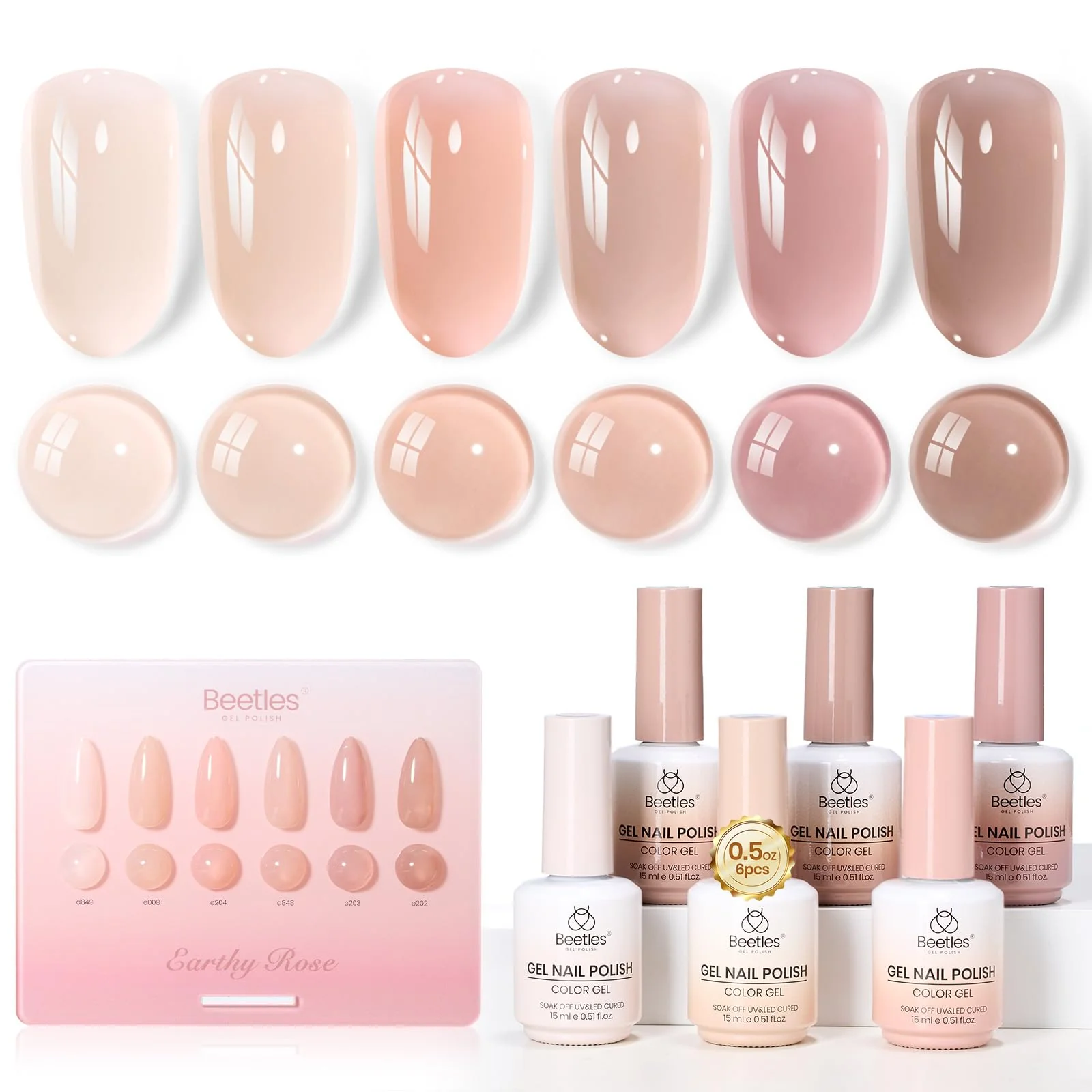 Beetles Gel Nail Polish Earthy Rose 6 Colors 15ML Nude Pink Brown Neutral Jelly Summer Nails Gel Polish Kit