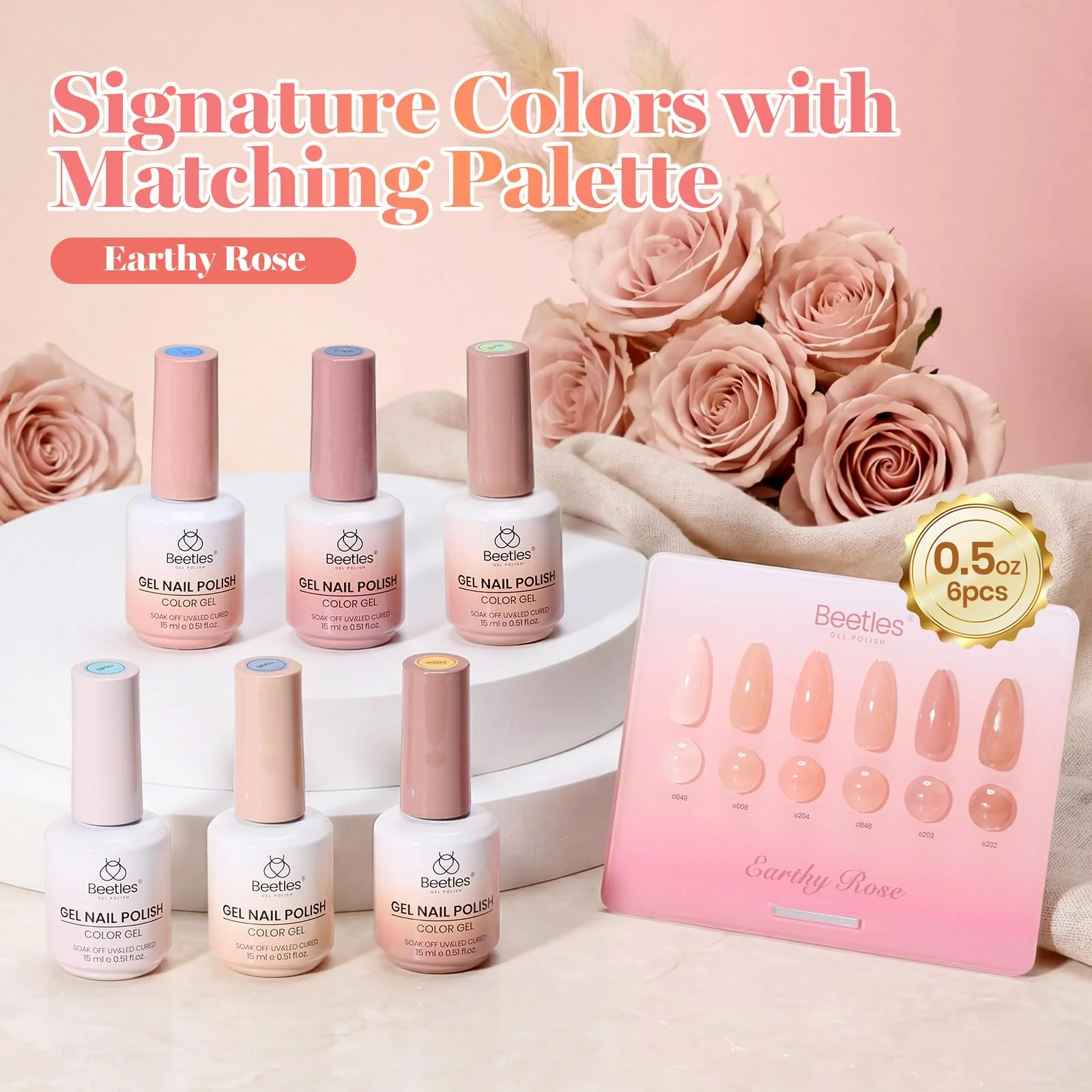 Beetles Gel Nail Polish Earthy Rose 6 Colors 15ML Nude Pink Brown Neutral Jelly Summer Nails Gel Polish Kit - Image 2