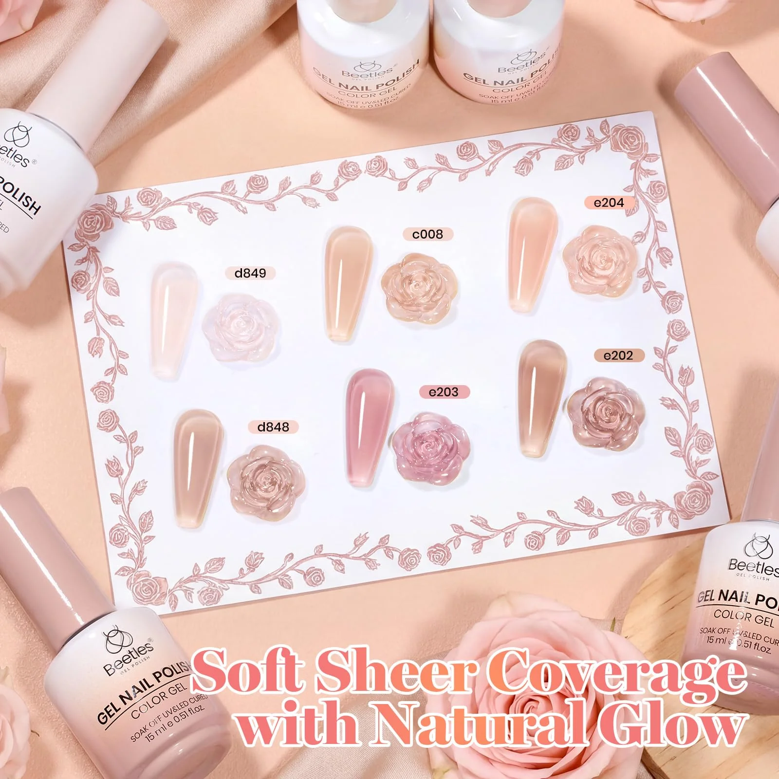 Beetles Gel Nail Polish Earthy Rose 6 Colors 15ML Nude Pink Brown Neutral Jelly Summer Nails Gel Polish Kit - Image 7