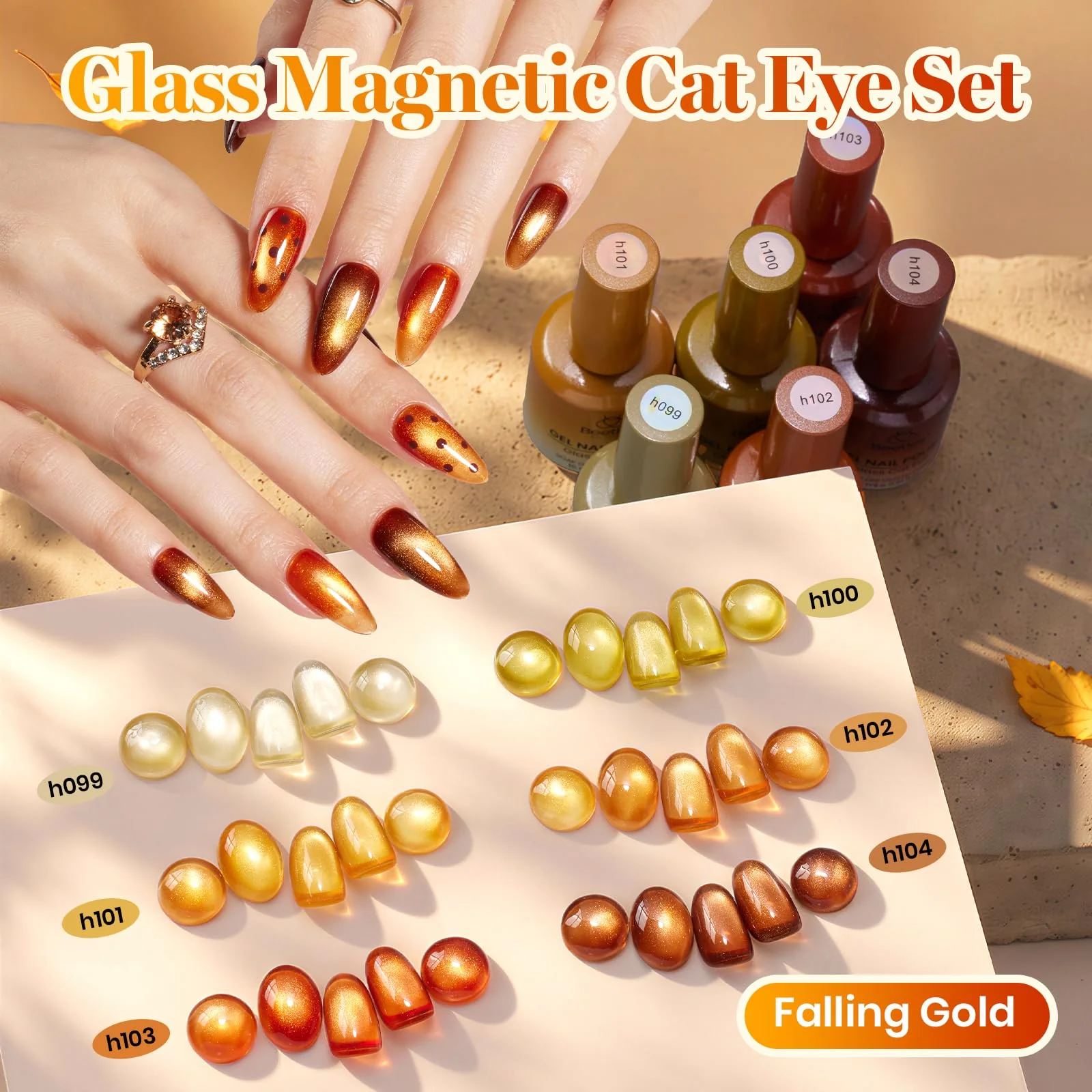Beetles Gel Nail Polish Falling Gold 6 Colors 15ML Gold Brown Orange Cat Eye Glitter Gel Polish Kit - Image 3