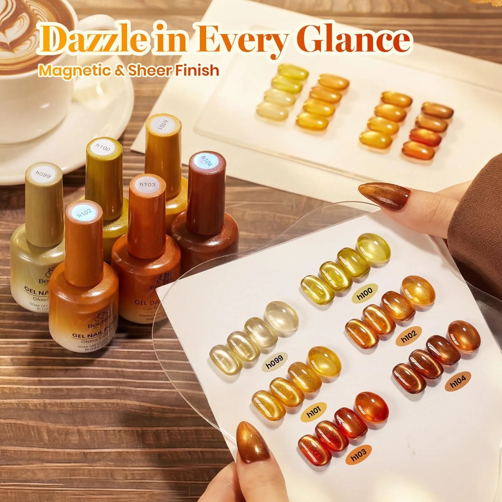 Beetles Gel Nail Polish Falling Gold 6 Colors 15ML Gold Brown Orange Cat Eye Glitter Gel Polish Kit - Image 4